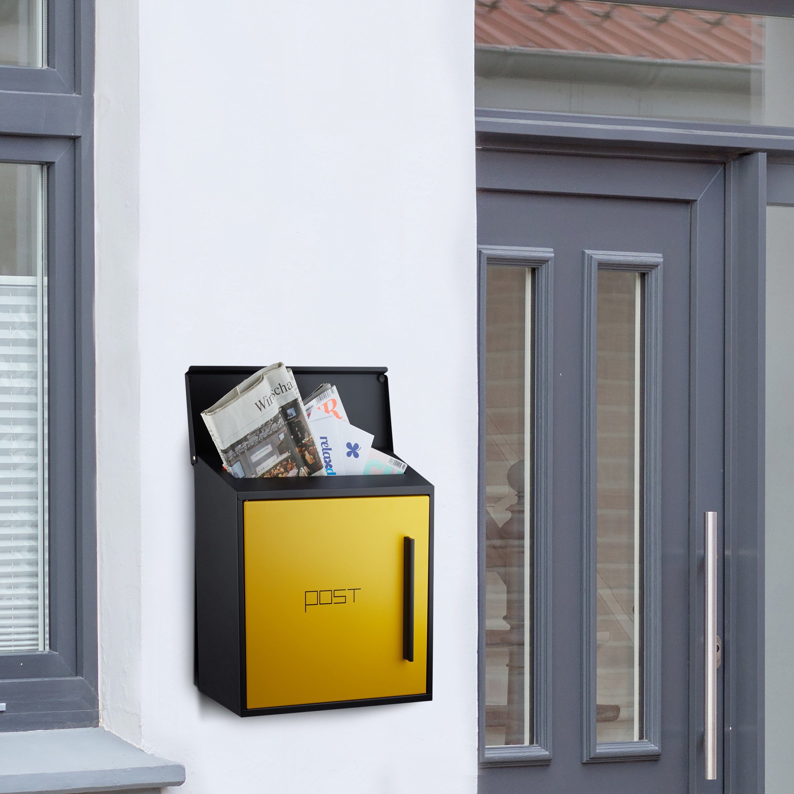 relaxdays Briefkasten mod, Schwarz-Gelb günstig online kaufen