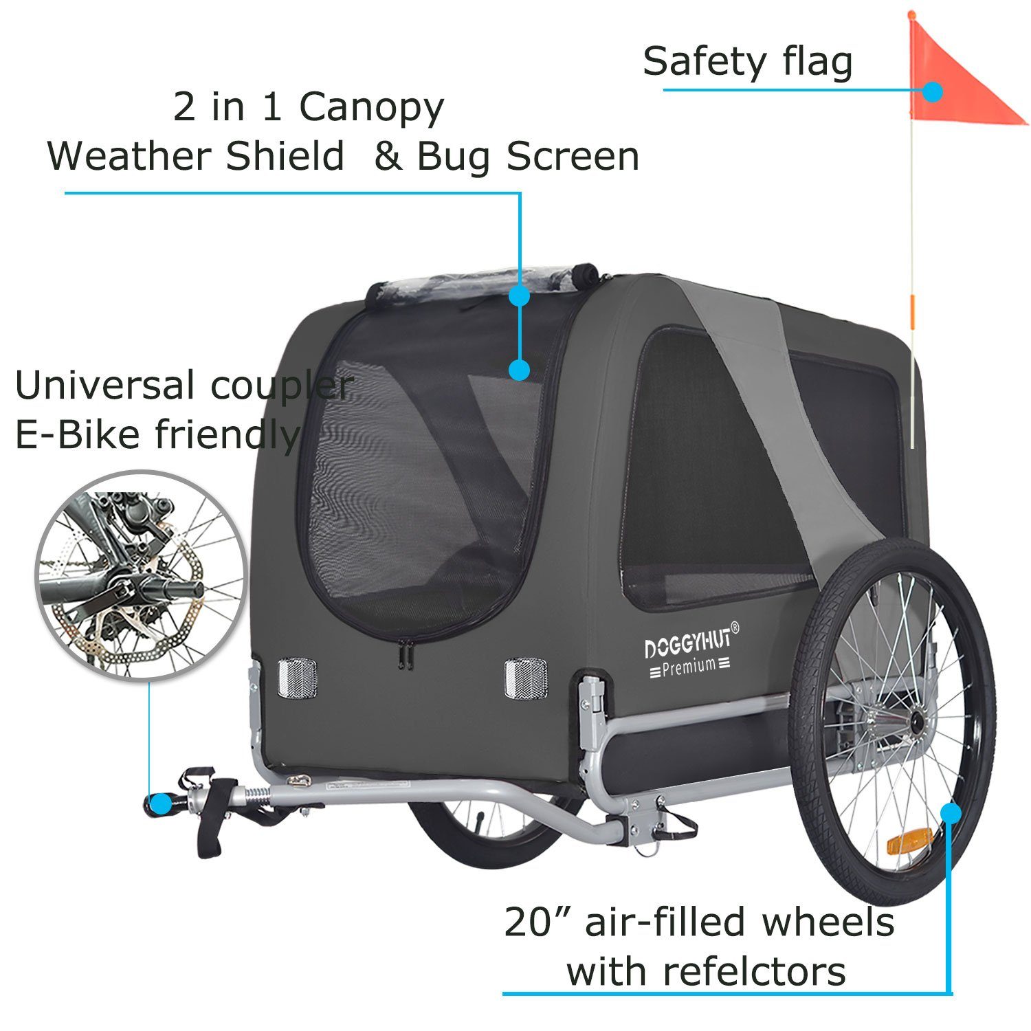 TIGGO Fahrradhundeanhänger DOGGYHUT® Hundefahrradanhänger 15 - 30kg Hundeanhänger Fahrradanhänger