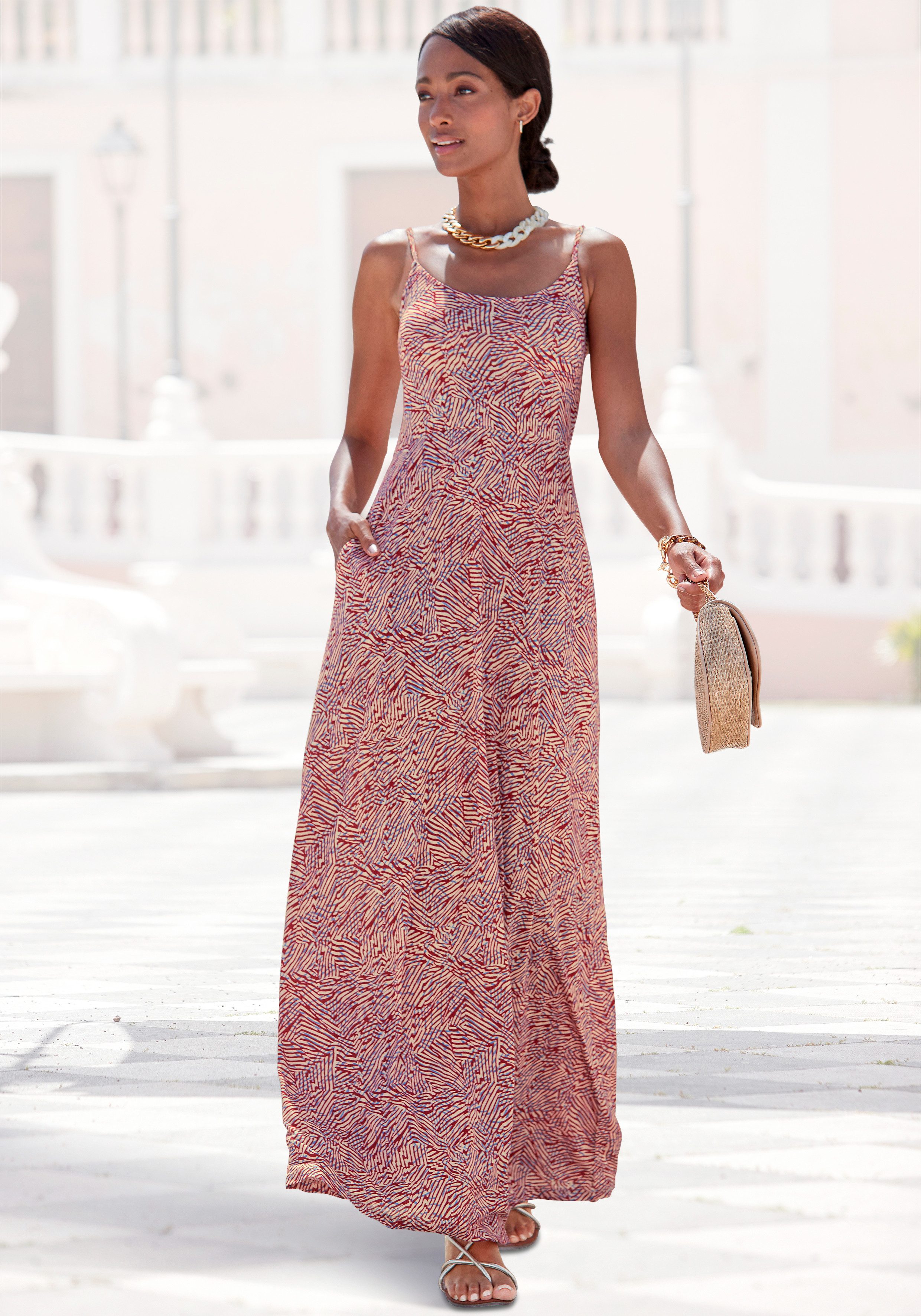 Vivance by Lascana Maxikleid mit grafischem Alloverdruck und Taschen langes Sommerkleid, Strandkleid, Druckkleid, Viskosekleid, Jerseykleid