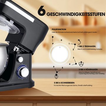Ulife Küchenmaschine 6 Geschwindigkeit, LED-Licht, 1000,00 W, 5,00 l Schüssel