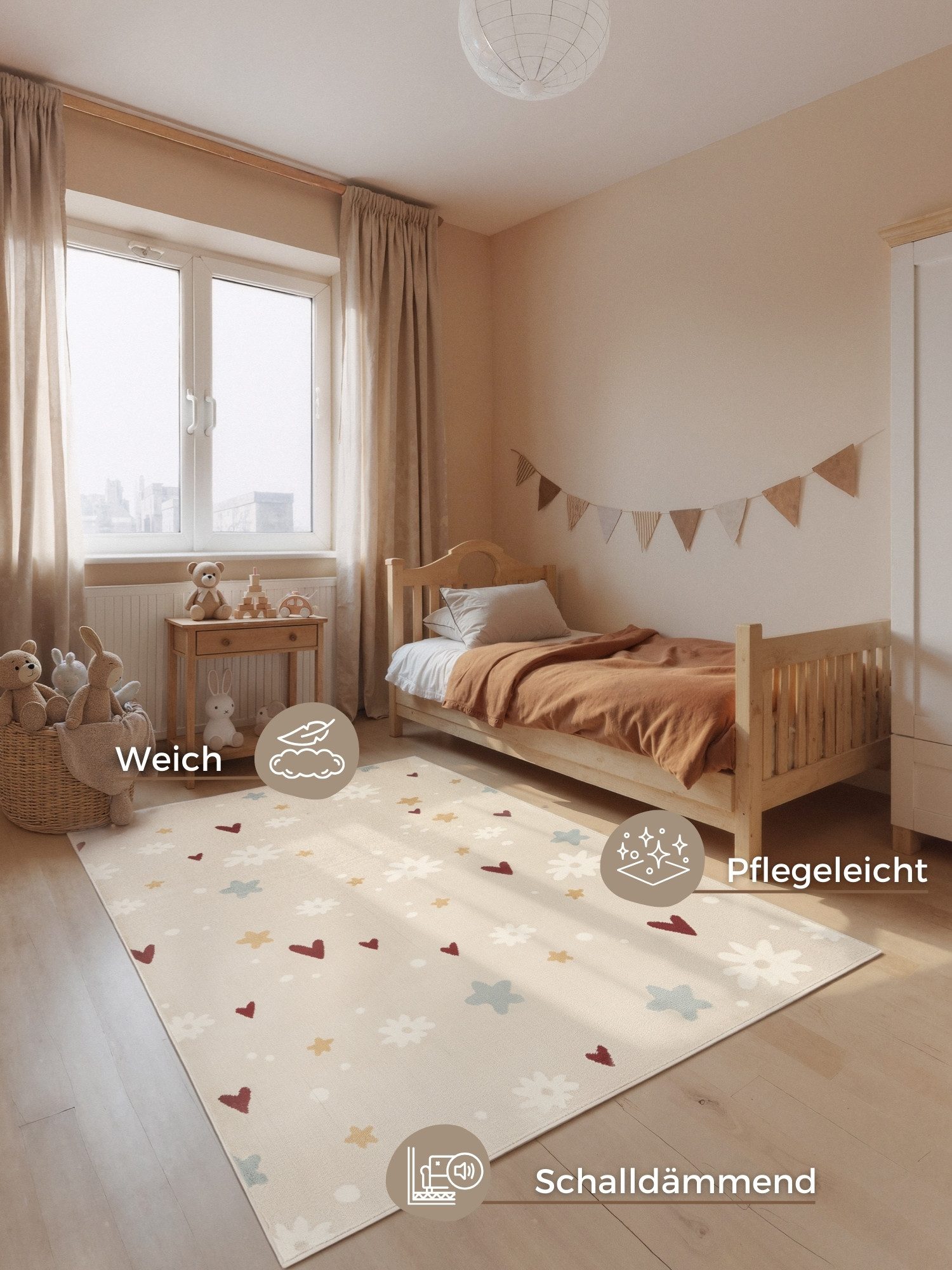 HANSE Home Kinderteppich Amori, rechteckig, Höhe: 10 mm, Pflegeleicht, Weich, Kinderzimmer, Spielteppich, Spielunterlage