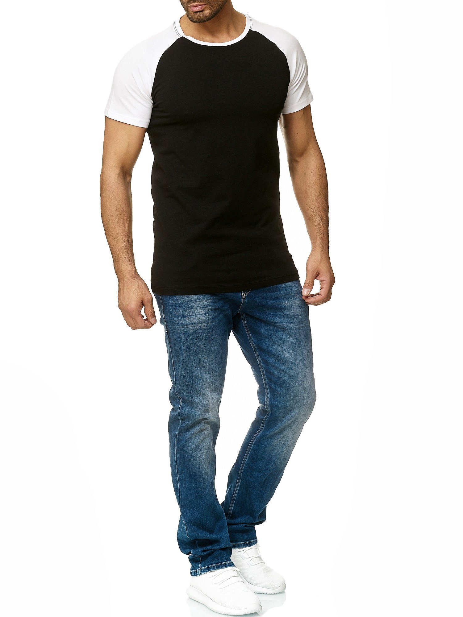 (Shirt OneRedox 1-tlg) Freizeit Fitness T-Shirt Tee, Weiss Kurzarmshirt Schwarz 1302C Polo Casual