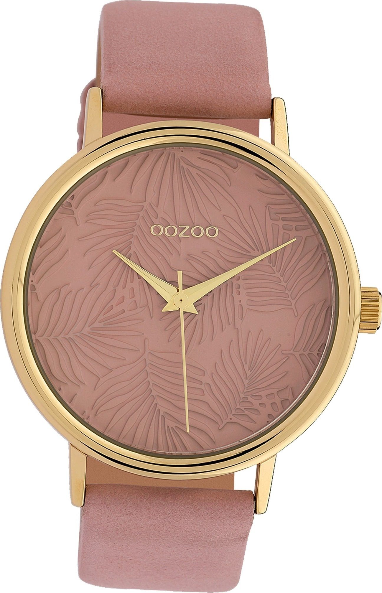 OOZOO Quarzuhr Oozoo Leder Damen Uhr C10081 Analog, Damenuhr Lederarmband altrosa, rundes Gehäuse, groß (ca. 42mm) | Quarzuhren