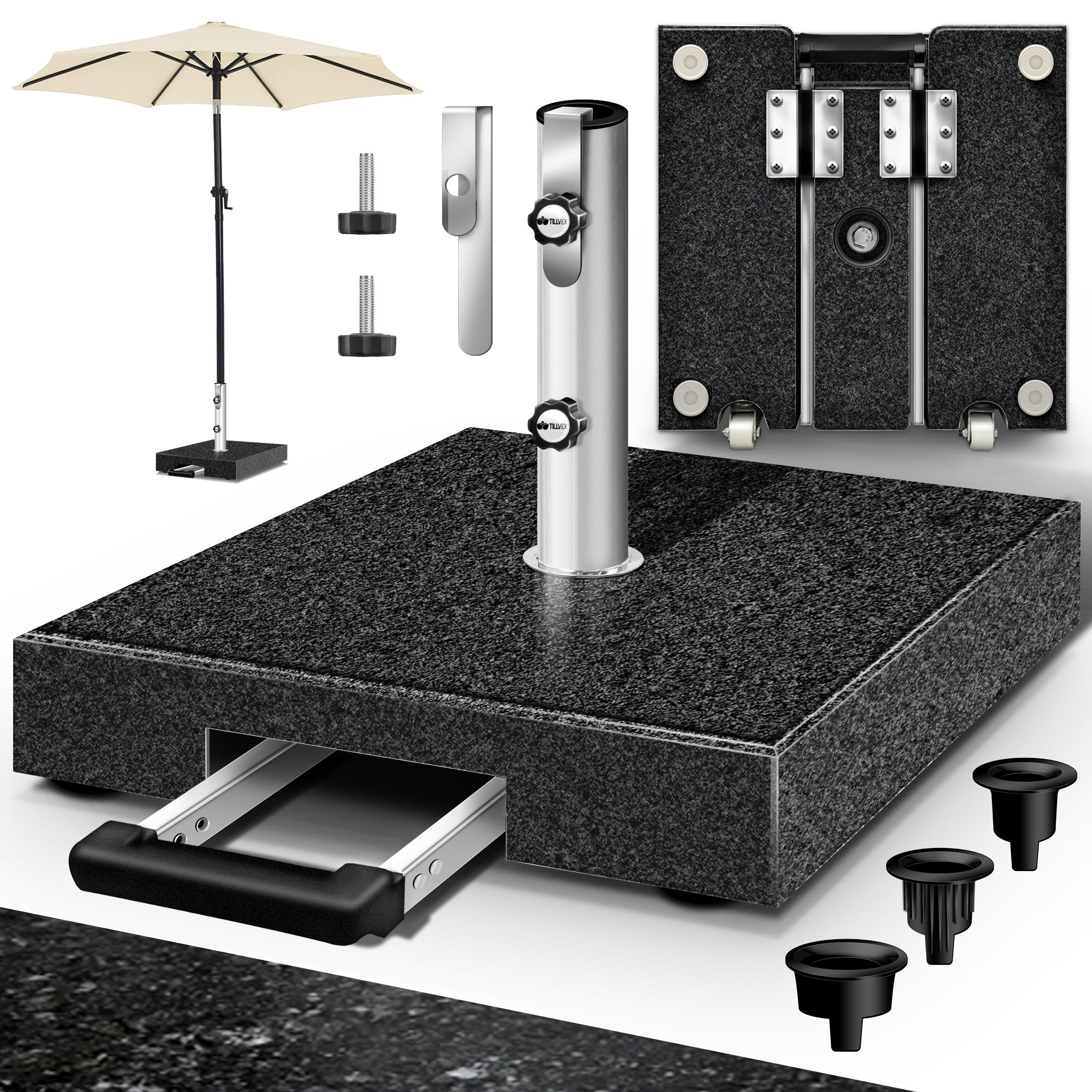 tillvex Sonnenschirm tillvex Granit Sonnenschirmständer, Balkonschirmständer für Schirmstöcke 16-48 mm & 300cm Schirmdurchmesser, Sonnenschirm, Granit Sonnenschirmständer