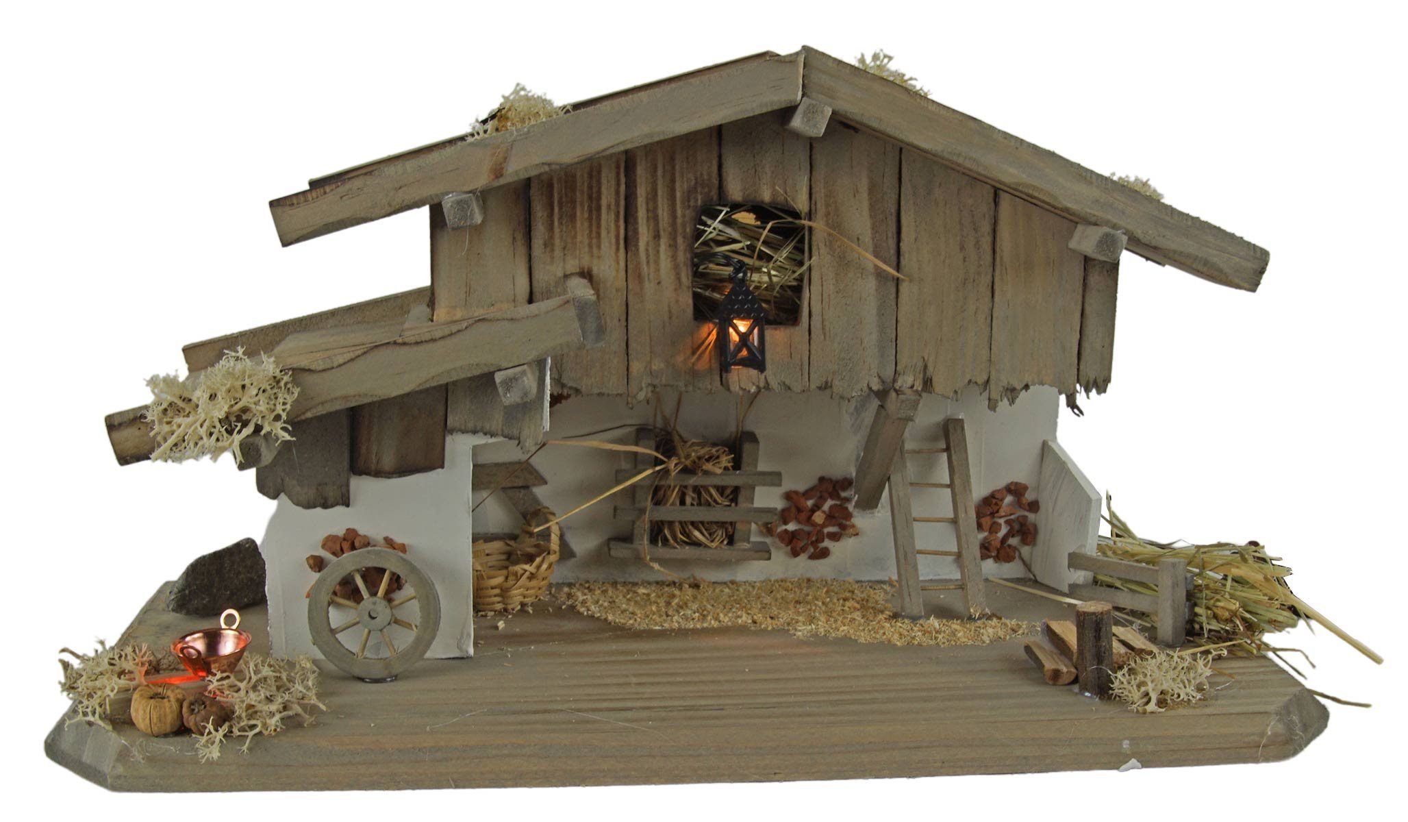 Krippenursel Krippe Weihnachtskrippe Eismannsberg inkl. 12-tlg. Figurensatz K 181 (12-tlg), Handarbeit aus Holz,Moos,Heu,Krippenputz
