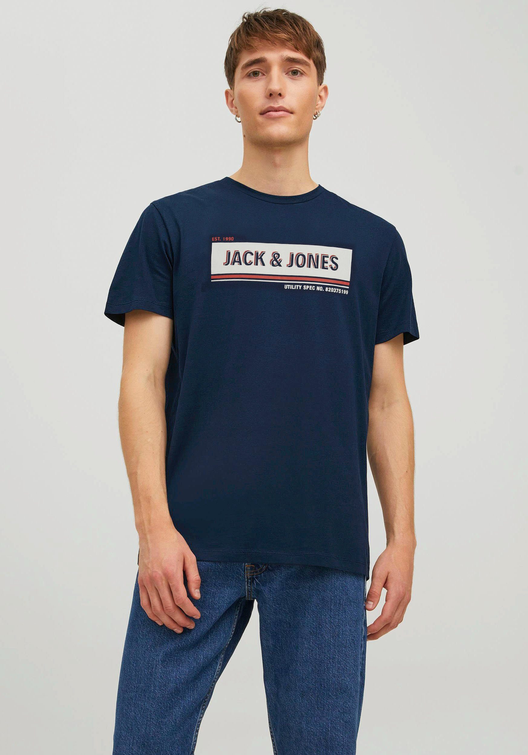 Jack & Jones Rundhalsshirt JCOADAM TEE SS CREW NECK FST Navy Blazer | T-Shirts