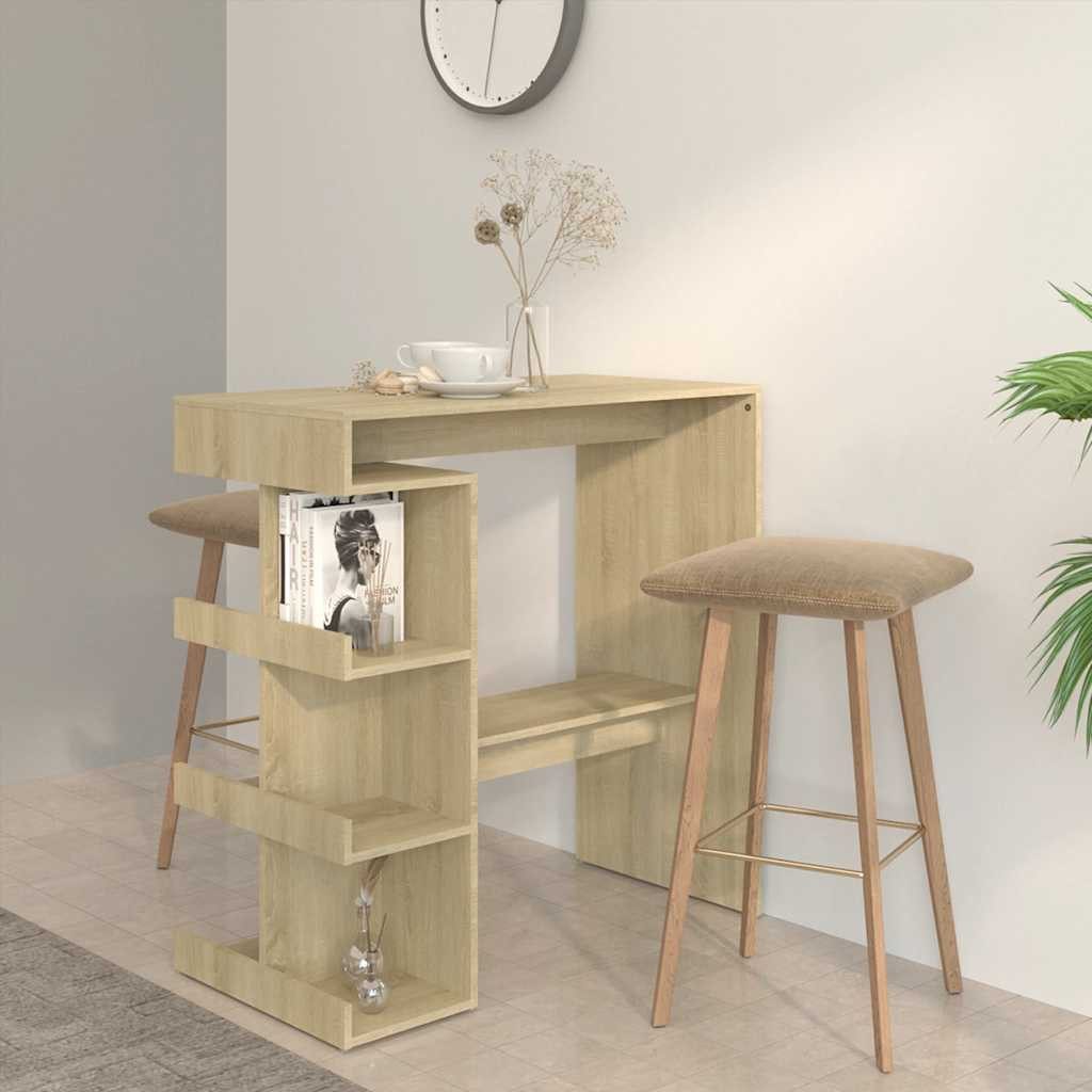 furnicato Bartisch mit Regal 100 x 50 x 101,5 cm Sonoma-Eiche (1-St), Bistrotisch mit 3 Ablageflächen und Fußstütze für deine Küche