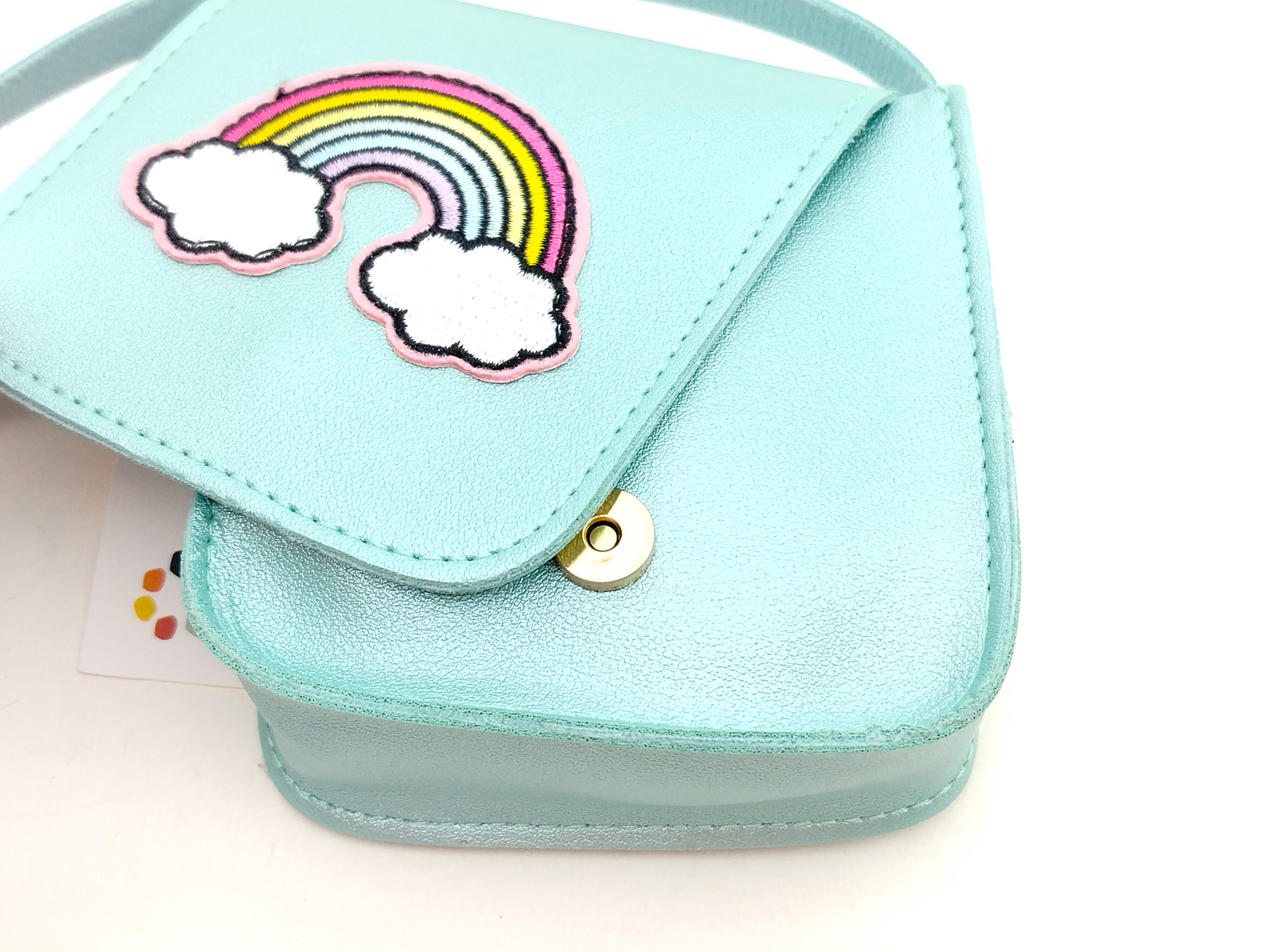 GlücksNugget Kindergartentasche Mädchentasche mint mit Regenbogen – Kinder Umhängetasche