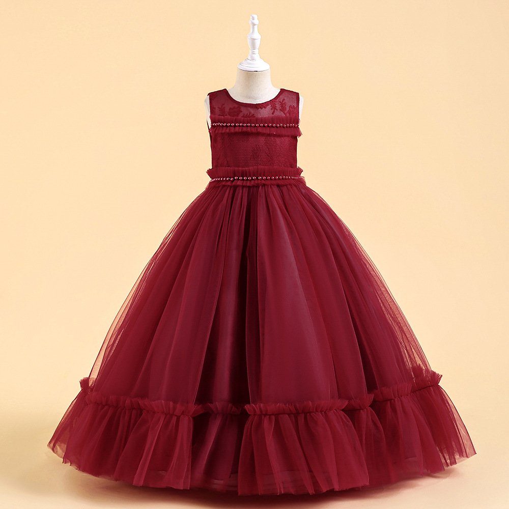 Rotwein Blumenmädchen Hochzeitskleid Perlen LAPA Prinzessin Mädchen Abendkleid