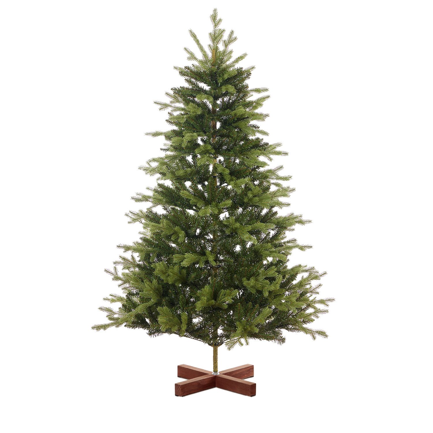 Blumtal Künstlicher Weihnachtsbaum aus naturgetreuem PE Spritzguss + PVC mit edlem Holzfuß, edlem Holzfuß, naturgetreu