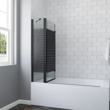 AQUABATOS Badewannenfaltwand Eck schwarz 3-teilig 150x140cm Duschabtrennung Duschwand Badewanne, 5 mm Sicherheitsglas ESG mit NANO, Duschablage, Duschtrennwand Spritzschutz Badewanne, großer Verstellbereich