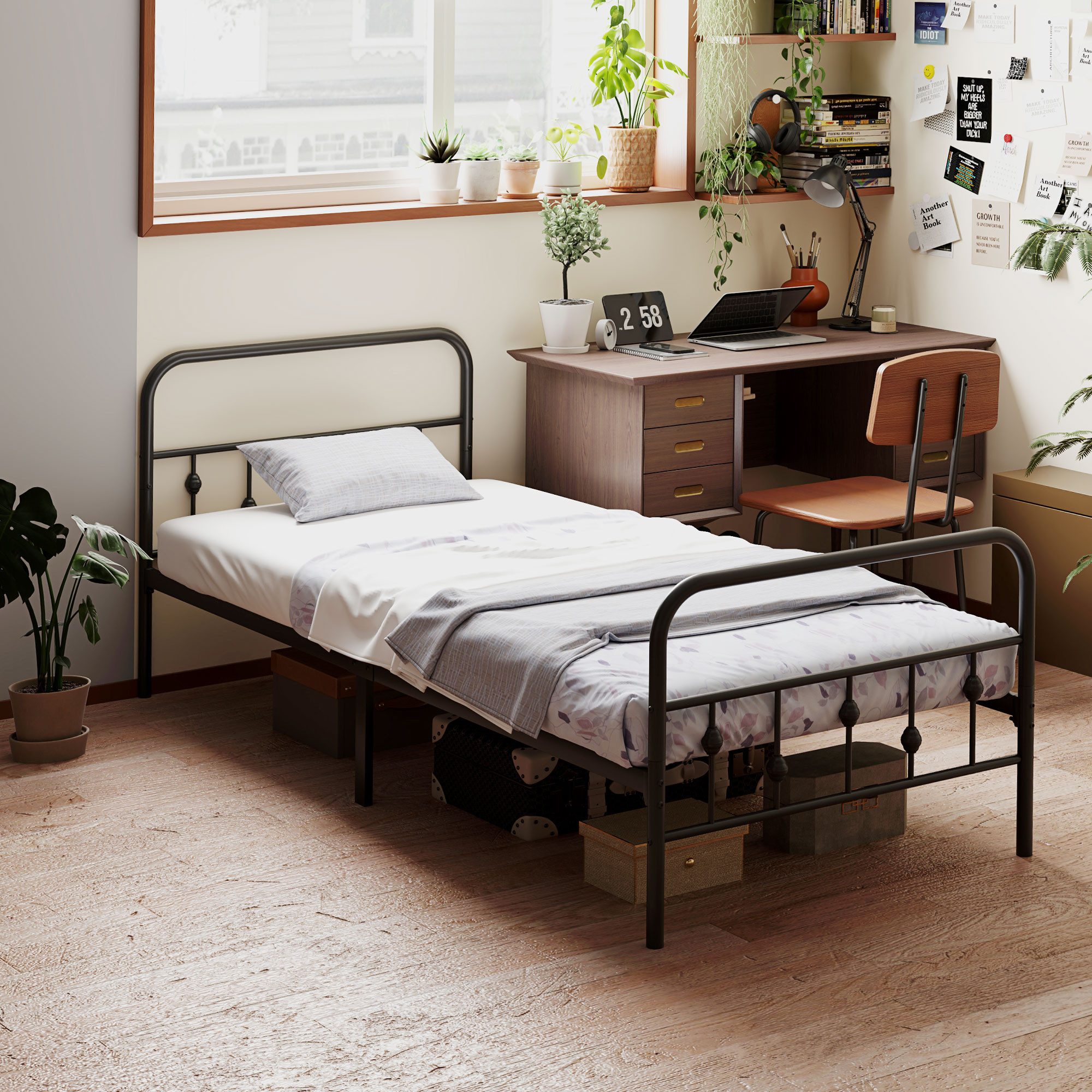 HOMCOM Bettgestell Klappbar Metallbett Gästebett mit Lattenrost (Metallrahmenbett, 1-tlg., Bettrahmen), für Schlafzimmer Gästezimmer, Schwarz