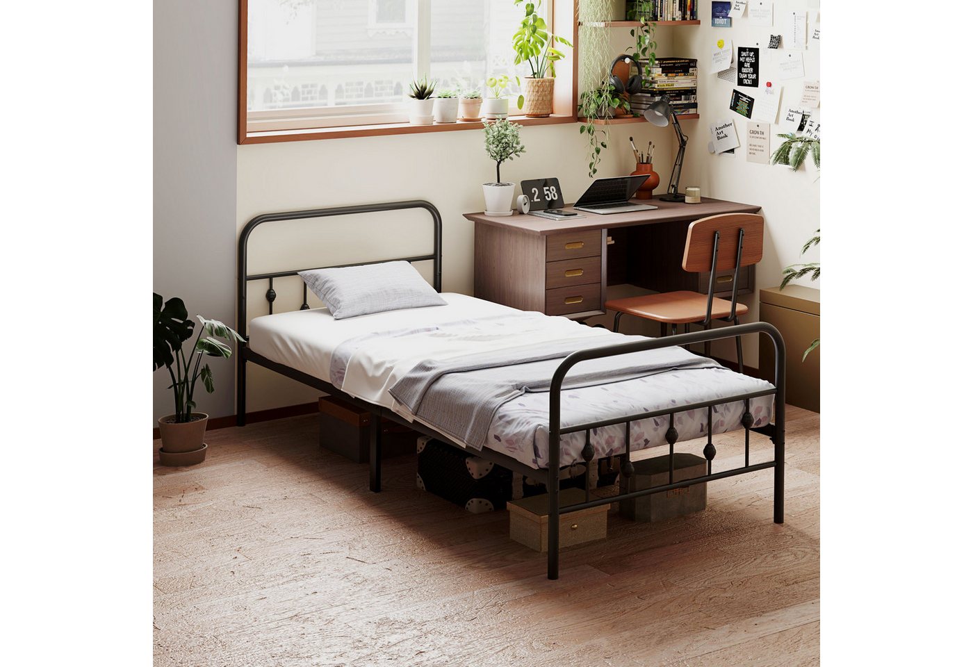 HOMCOM Bettgestell Klappbar Metallbett Gästebett mit Lattenrost (Metallrahmenbett, 1-tlg., Bettrahmen), für Schlafzimmer Gästezimmer, Schwarz