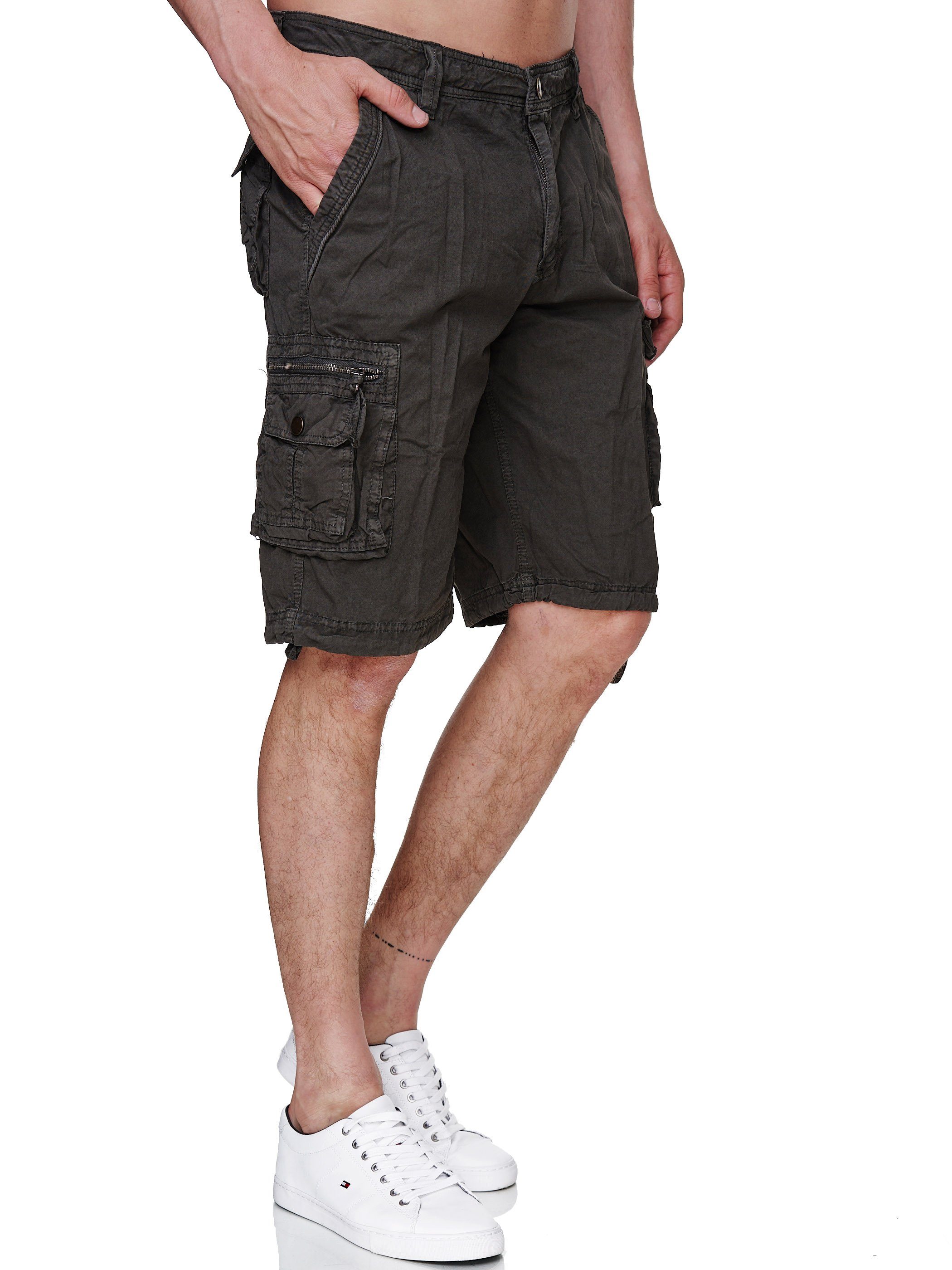 Rayshyne Cargoshorts RSH02 (Bermuda Sommer Kurze Shorts mit Gürtel) Viele Taschen Dunkel Grau