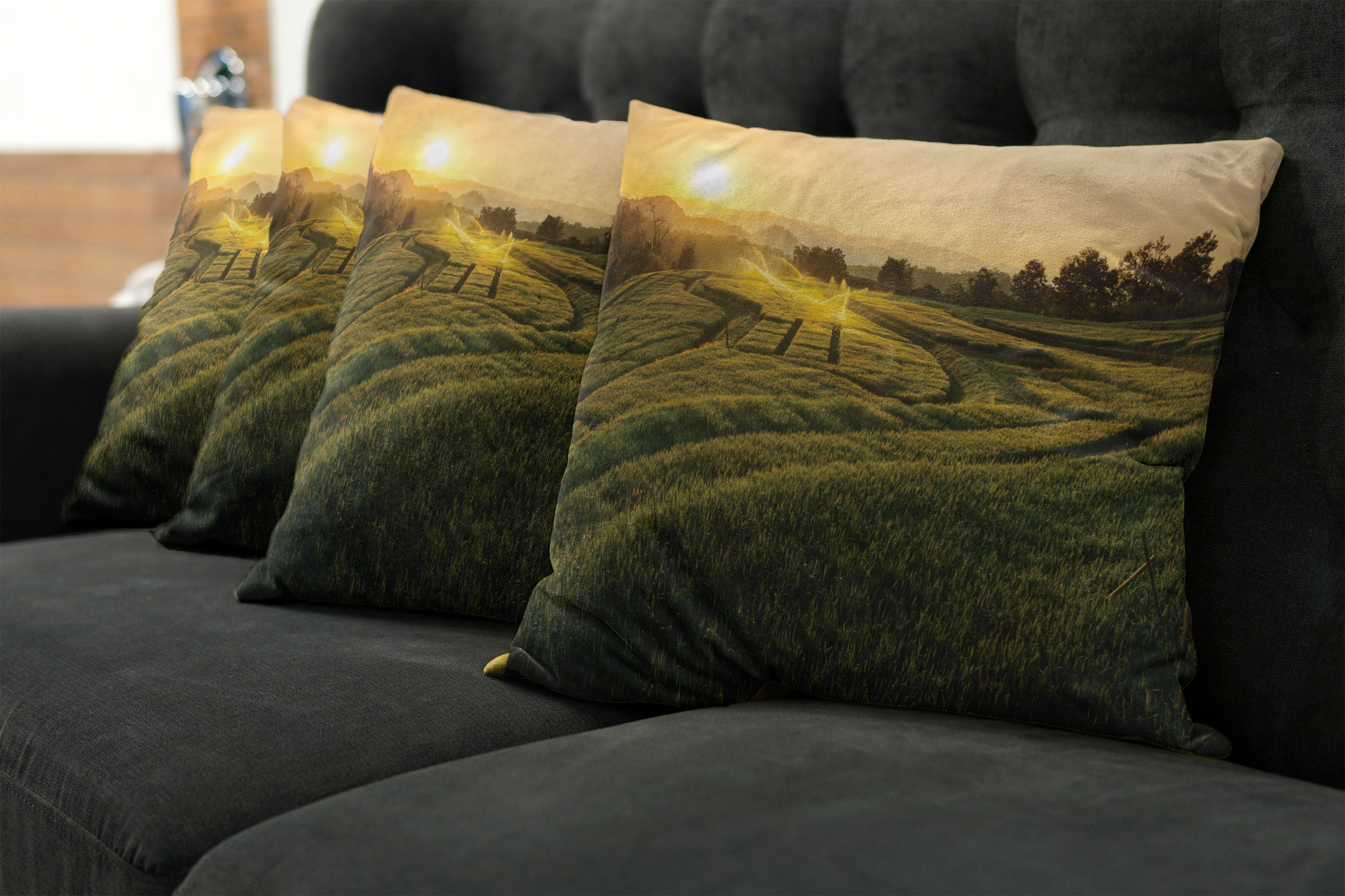 Kissenbezüge Modern Doppelseitiger Abakuhaus (4 Accent Barley Natur Woods Stück), Digitaldruck, Sonnenuntergang