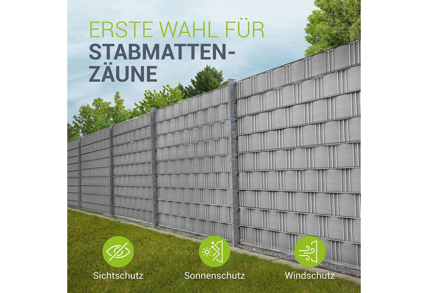 Thumbnail - Juskys Sichtschutzstreifen PVC Sichtschutzstreifen, Doppelstabmatten Zaun, 35m x 19 cm, inkl. Clips