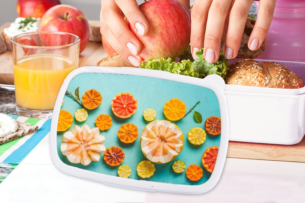 Brotdose, Kunststoff, weiß (2-tlg), - Kinder Brotbox Obst, Erwachsene, Lunchbox und Jungs Mädchen Sommer und für - für MuchoWow Zitrusfrüchte
