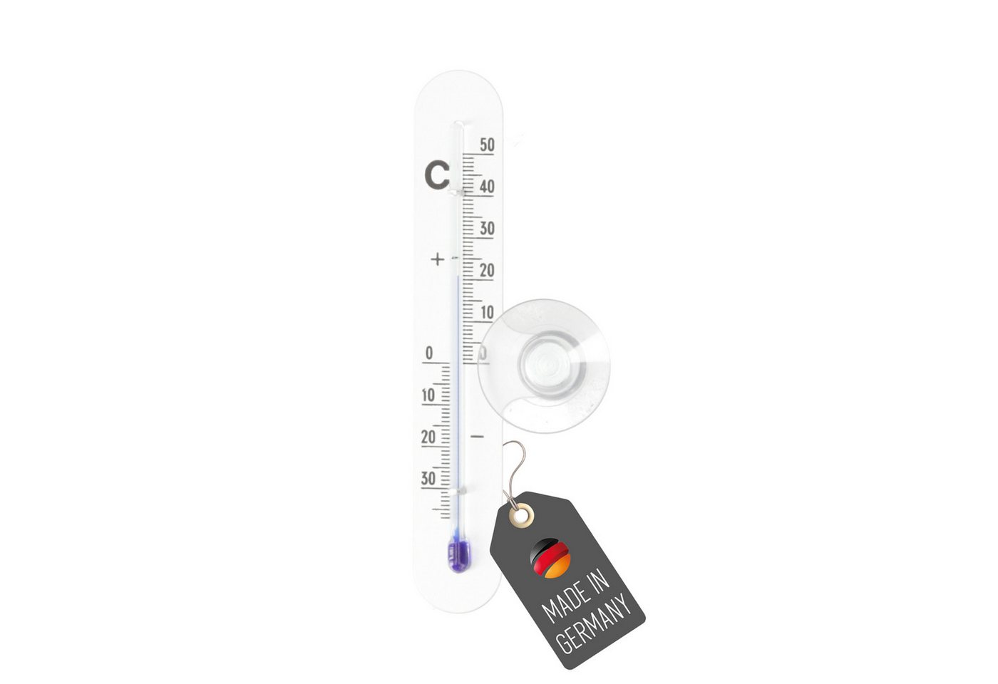Lantelme Fensterthermometer Alu mit Saugnapf für die Fensterscheiben Fenster Außen Thermometer, 1-tlg., Temperatur -35 bis +50 °C, 12cm Länge, Deutsche Herstellung