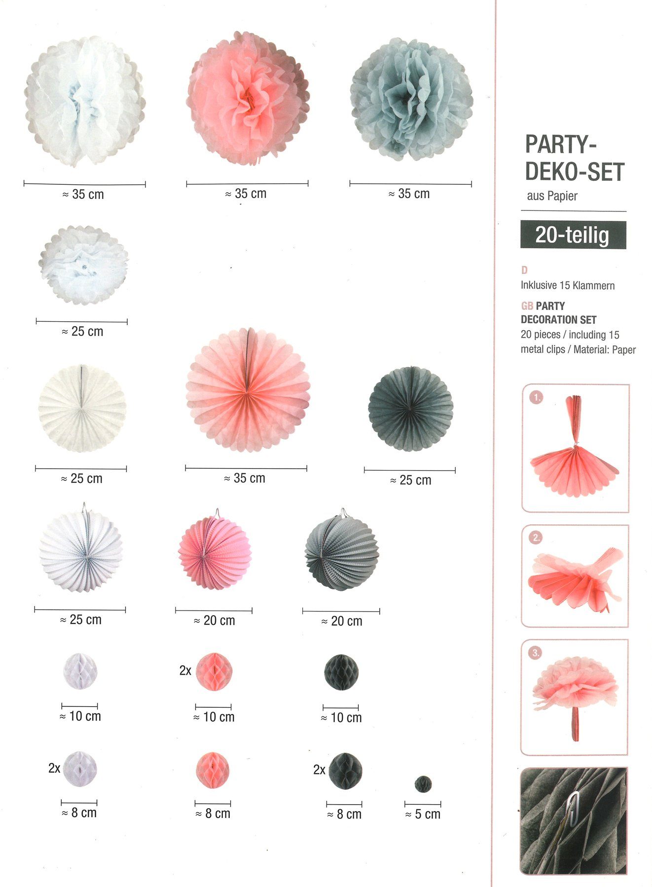 heimtexland Papierdekoration Party Deko Set Pompoms Papier Lampions Wabenbälle, Hängedeko Partydekoration Hochzeit Taufe Geburtstag
