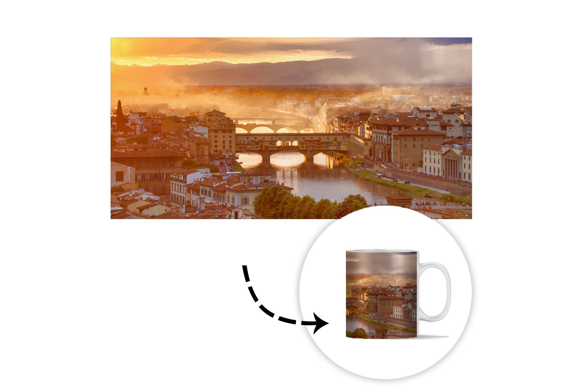 MuchoWow Tasse Italien - Nebel Florenz, Becher, Sonnenaufgang Kaffeetassen, Teetasse, Teetasse, - Keramik, - Geschenk