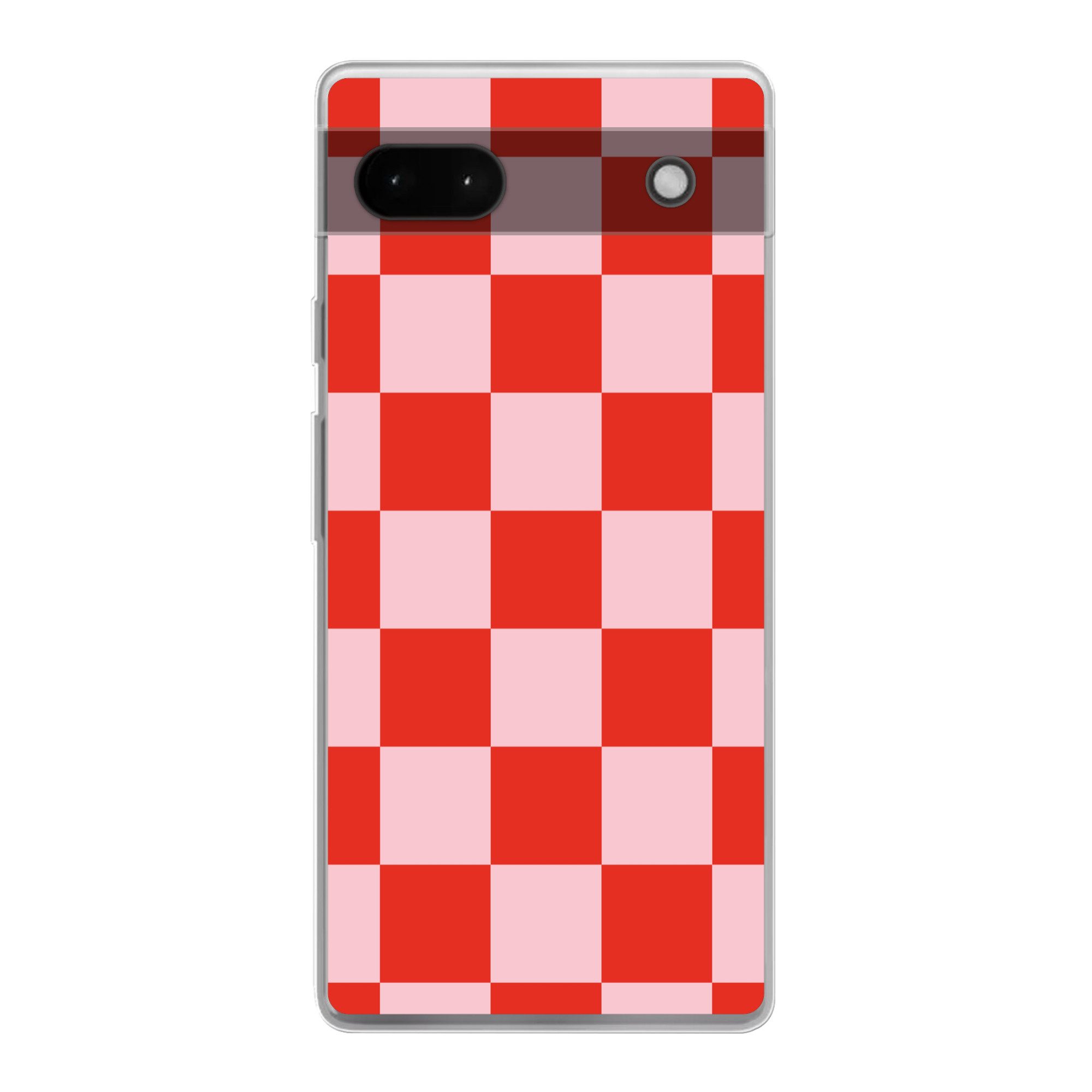 MuchoWow Handyhülle für Google Pixel 6a Schachbrettmuster - Rot - Rosa - Würfel, Phone Case, Silikon, Schutzhülle Dünn