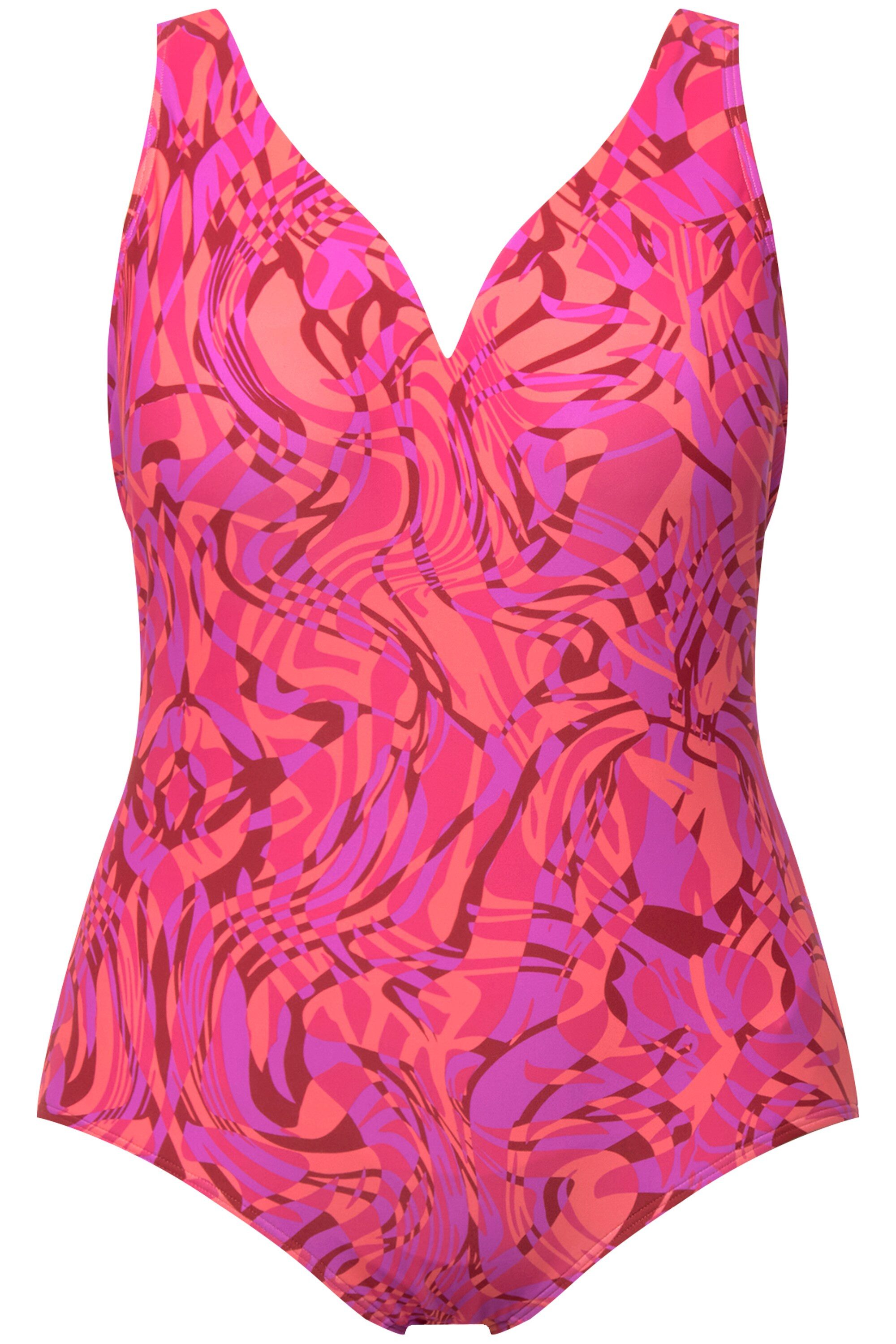 Ulla Popken Badeanzug Badeanzug Wirbelmuster Softcups Bügel recycelt