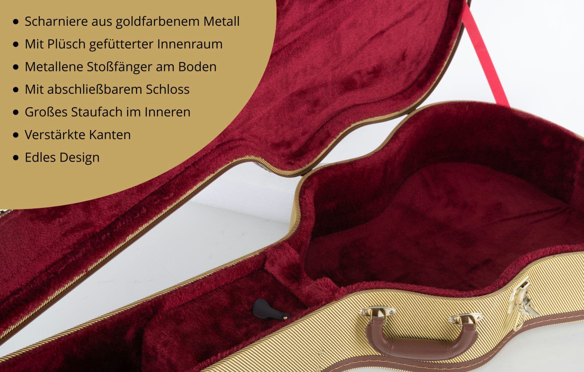 Shaman Gitarrentasche WGHCT-4122TW Hardcase Westerngitarre Tweed, Akustikgitarrenkoffer mit Zubehörfach und verschließbarem Case