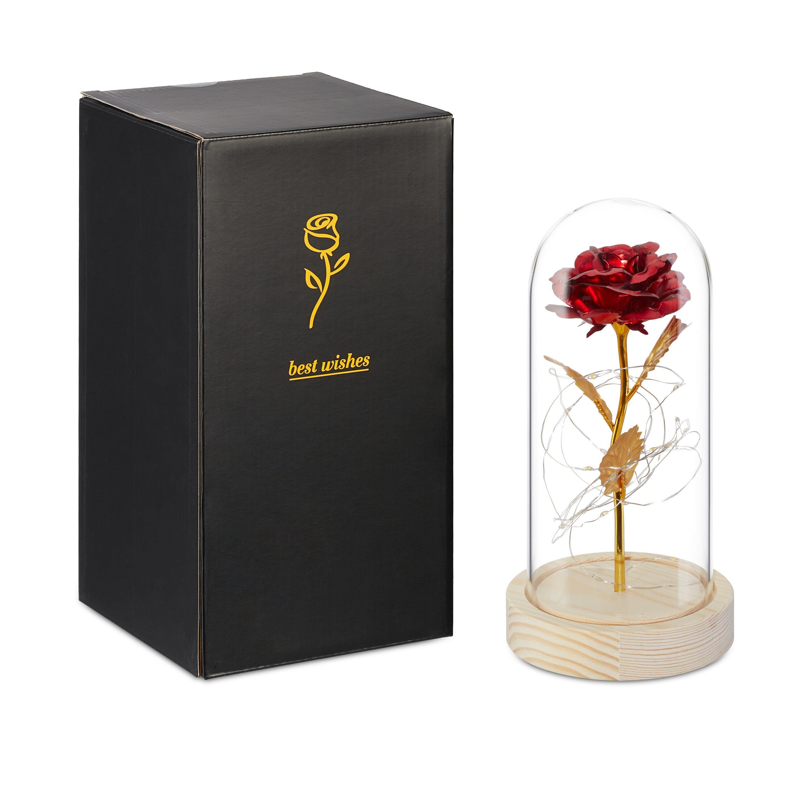 Kunstblume Ewige Rose im Glas, relaxdays, Höhe 22 cm