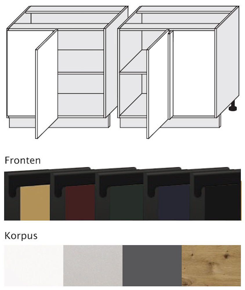 Feldmann-Wohnen Unterschrank Velden 90cm Front-, grifflos und Korpusfarbe matt naviblau super Ausführung 1-türig wählbar