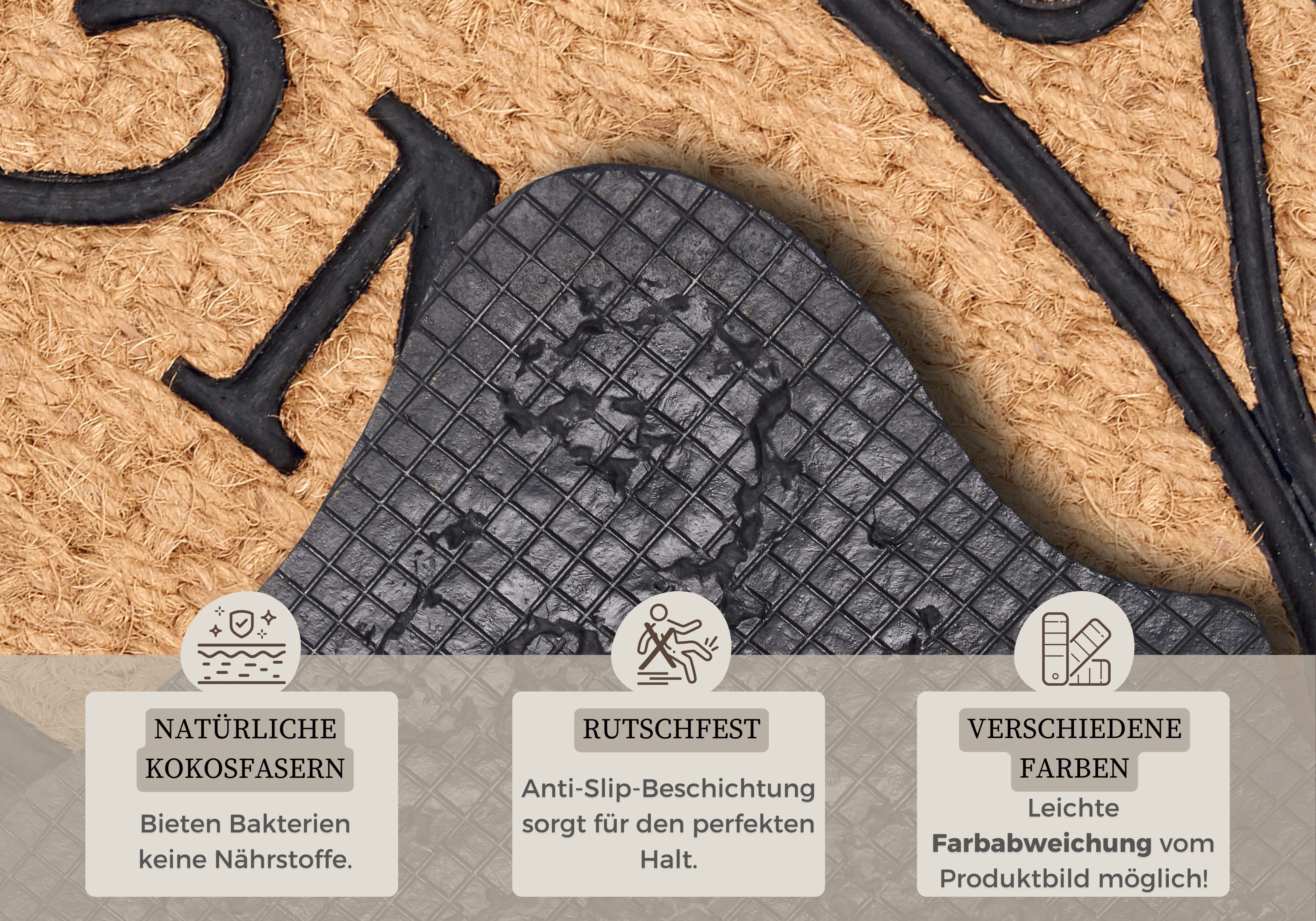 HANSE Home Fußmatte Gummi-Kokos Heart Home Ornament, Türmatte, rechteckig, Höhe: 8 mm, Kokos, Gummi, Schmutzfangmatte, Outdoor, Rutschfest, Innen, Kokosmatte