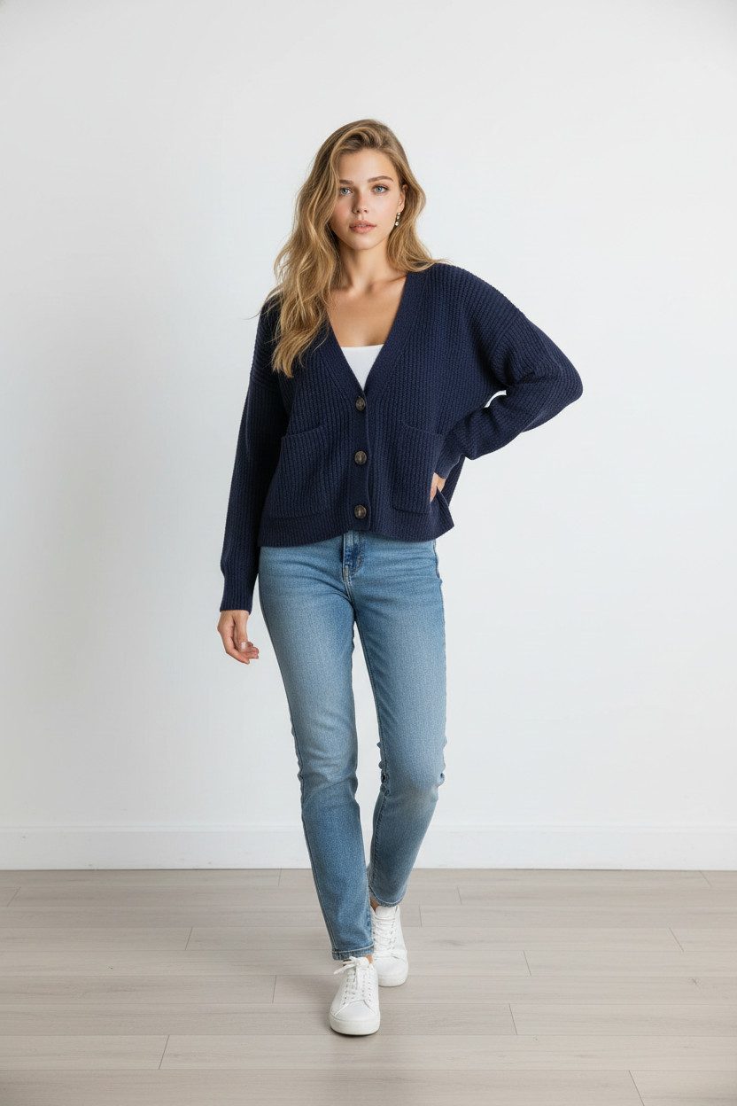 Zuckerwatte Strickjacke 25411 mit V-Ausschnitt aus weichem Merino Cashmere Blend