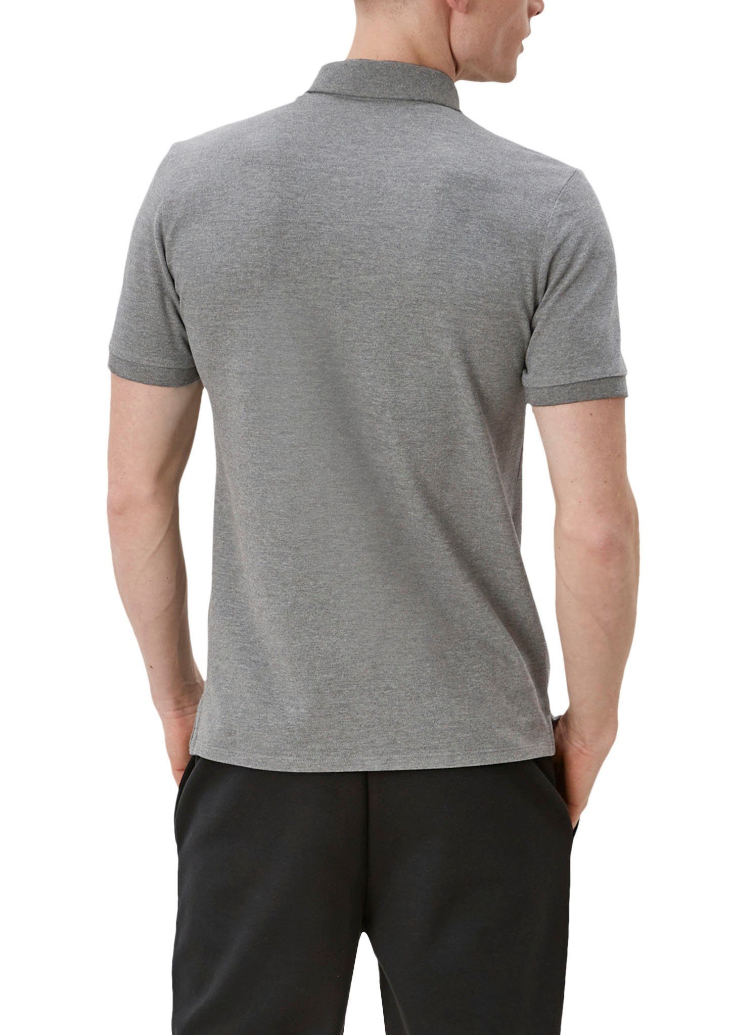 grey/black den an Poloshirt Seiten Einschnitte QS