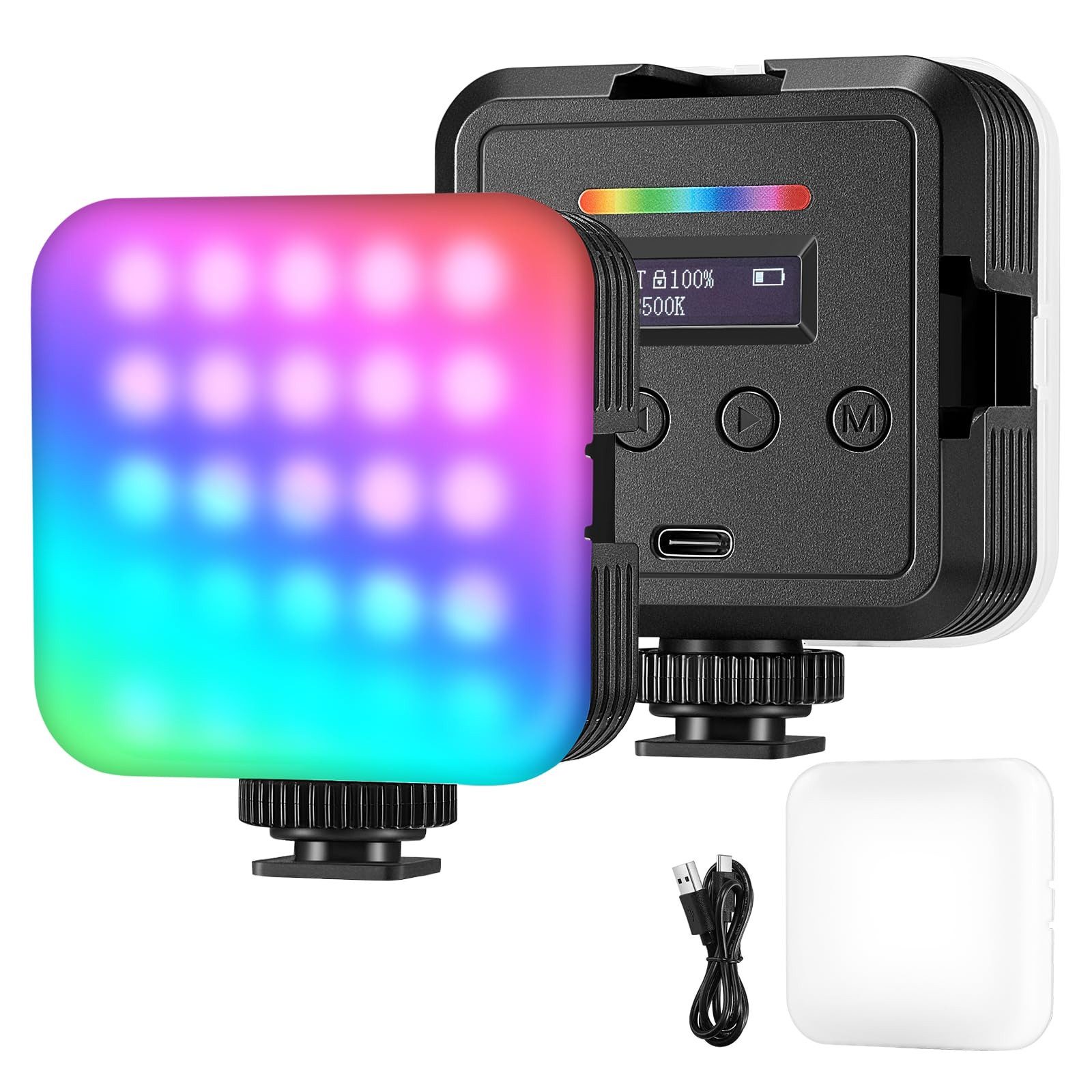 Neewer Videoleuchte RGB61 360° RGB LED Magnetische RGB Kamera Videolicht, CRI 97+, mit 3 Cold Shoe Mounts, 2500K-8500K/2000mAh Mini Selfie Licht