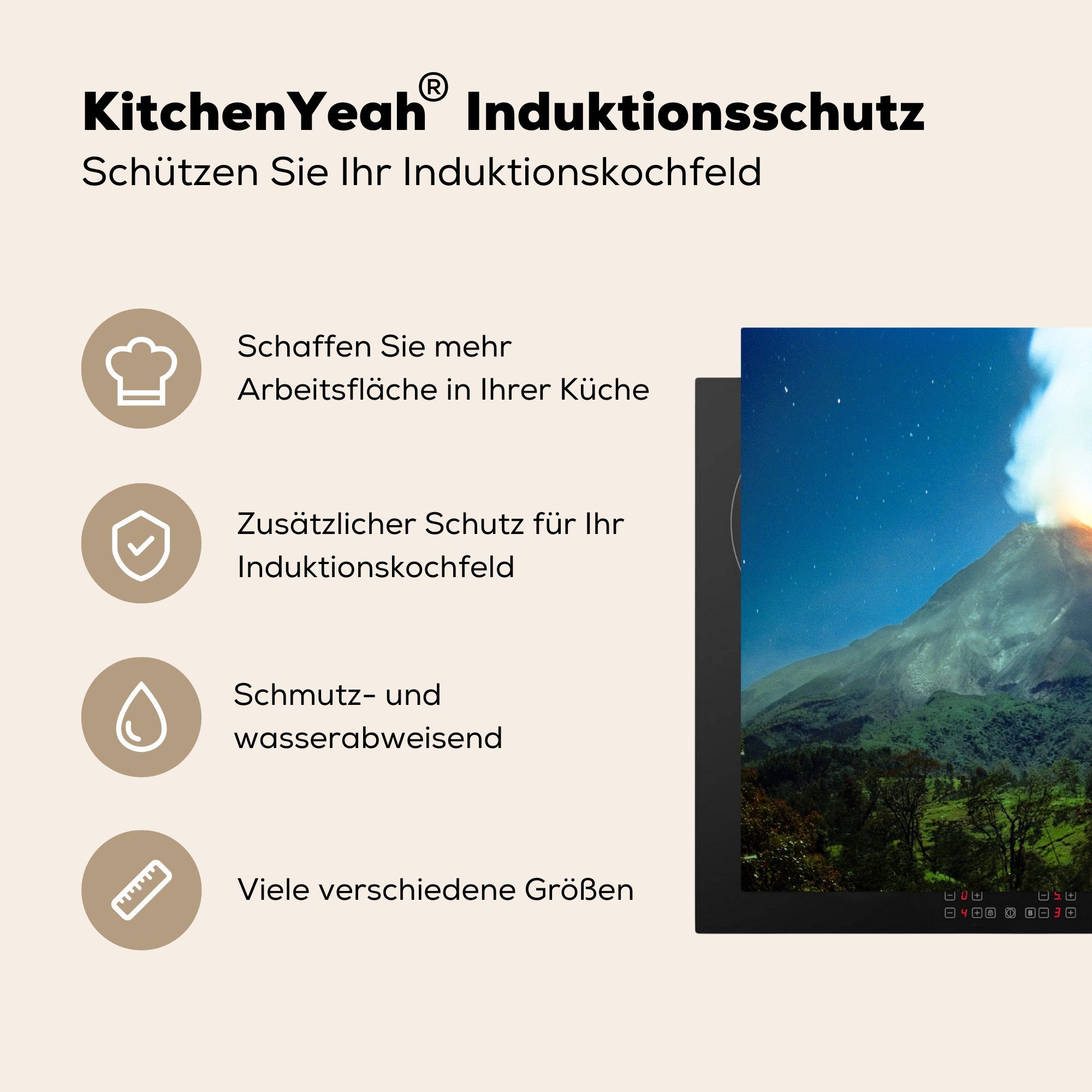 MuchoWow Herdblende-/Abdeckplatte Vulkanausbruch unter einem die Sternenhimmel, Schutz Induktionskochfeld tlg), Vinyl, (1 Ceranfeldabdeckung 71x52 küche, cm, für