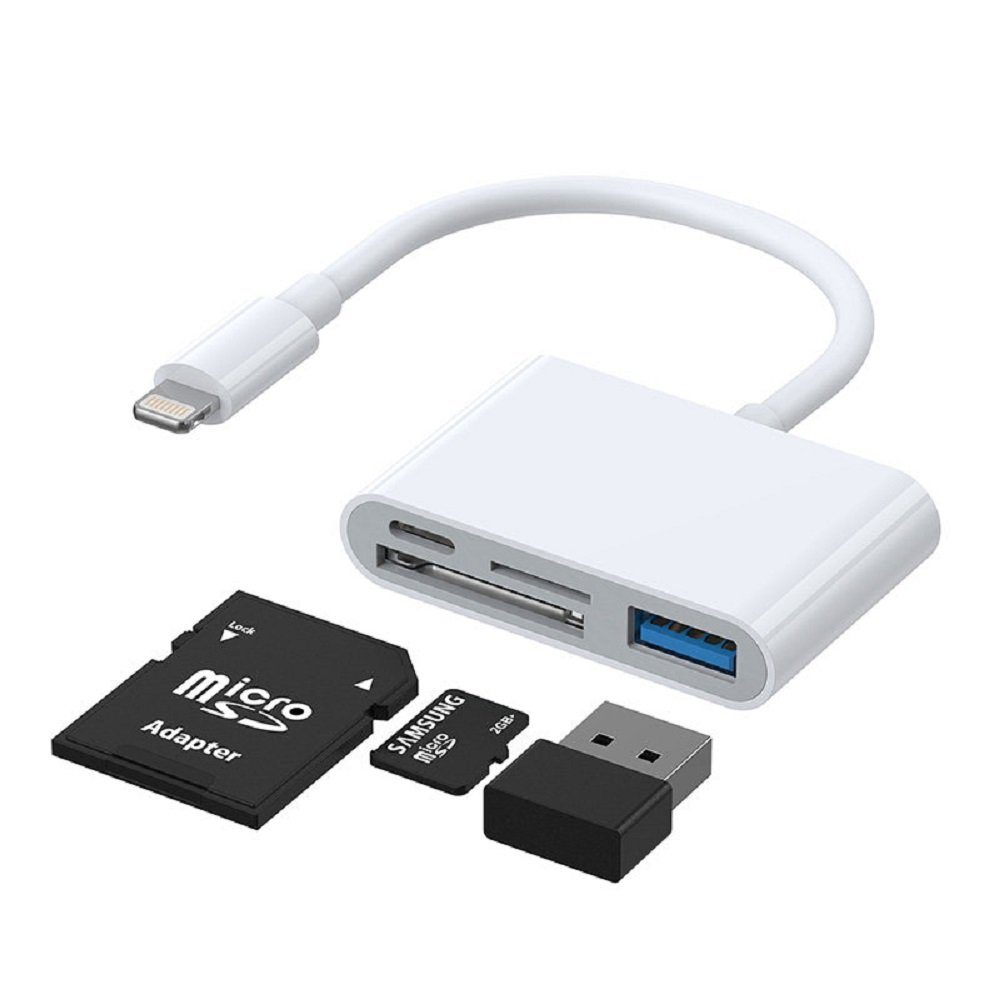 S-H142 Lightning auf USB OTG 7cm Kartenleser Micro-SD USB weiß USB-Adapter