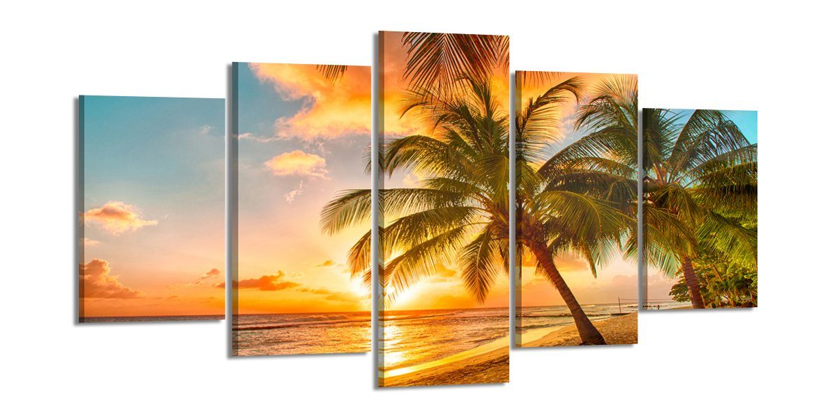 Visario Bild mit Rahmen 2 m x 1 m 5er Set Visario auf Leinwand fertig zum Aufhängen/gerahmt, Strand