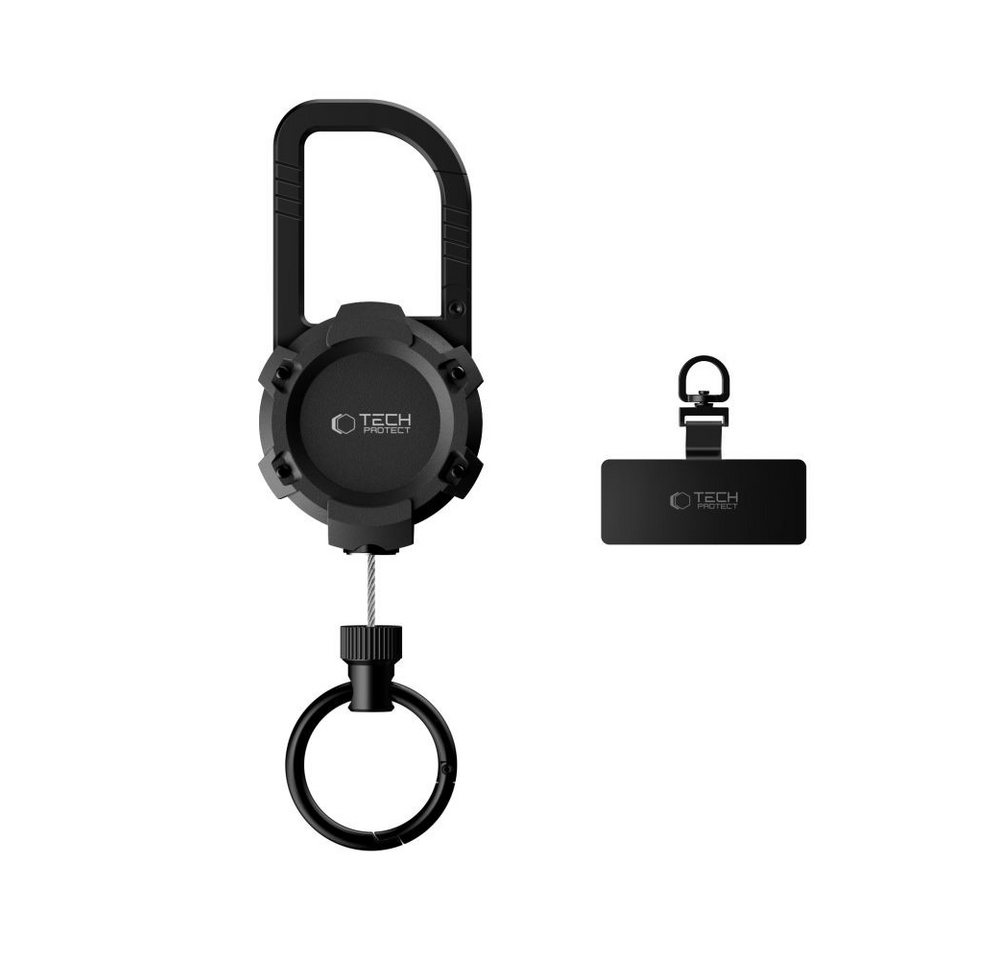 TECH PROTECT Schlüsselanhänger Schlüsselband Karabinerhalter Handysicherung (Spar-Set, 1-tlg., 16,5 x 4,7 cm einziehbar), Einziehbares Stahlseil, Alu-Karabiner, Handyadapter