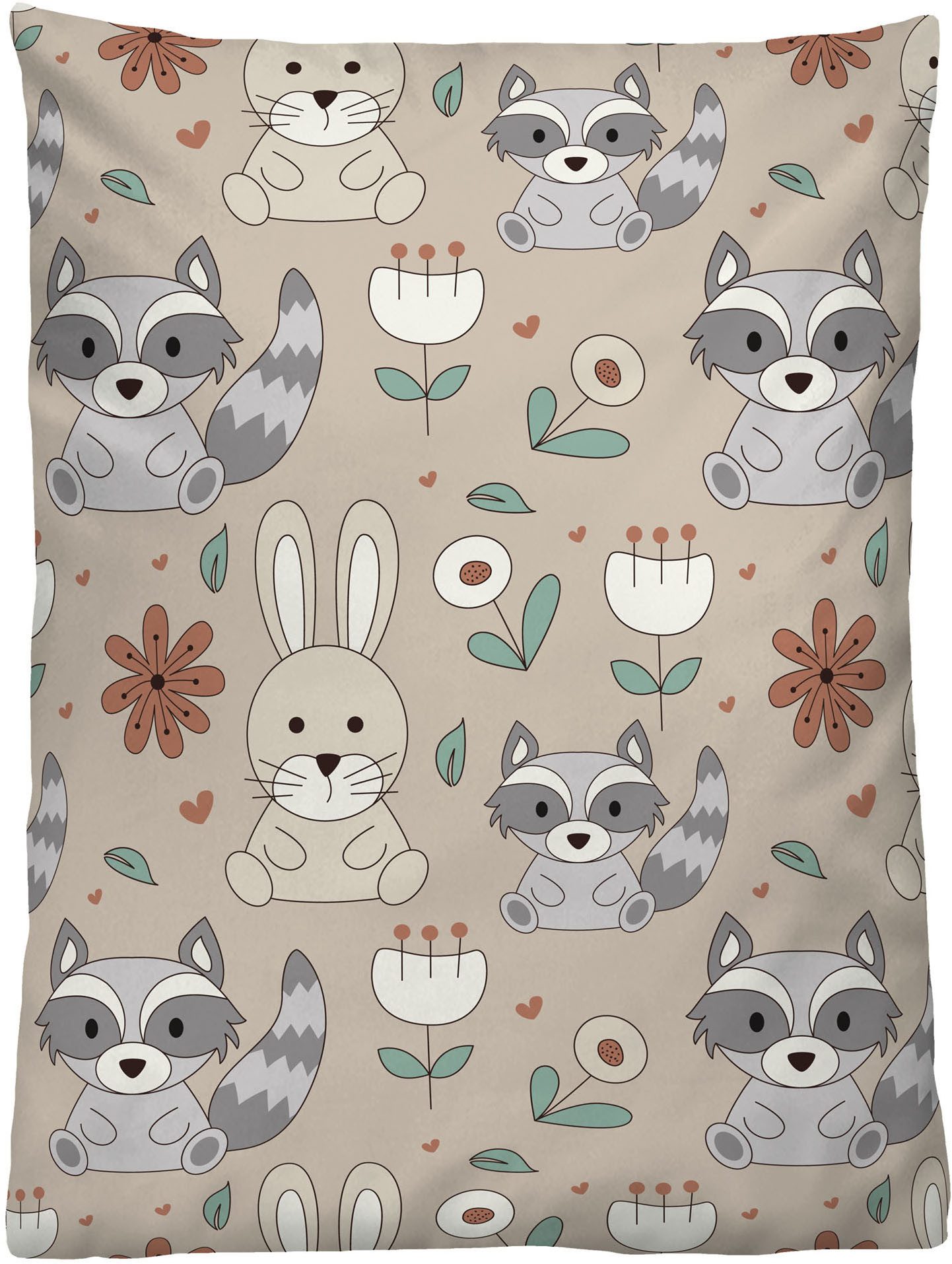 Biberna Kinderbettwäsche 0007245 Hase & Waschbär, Feinbiber, 2 teilig, kuschelig warm im Winter, temperaturausgleichend, Reißverschluss – Bild 5 von 5