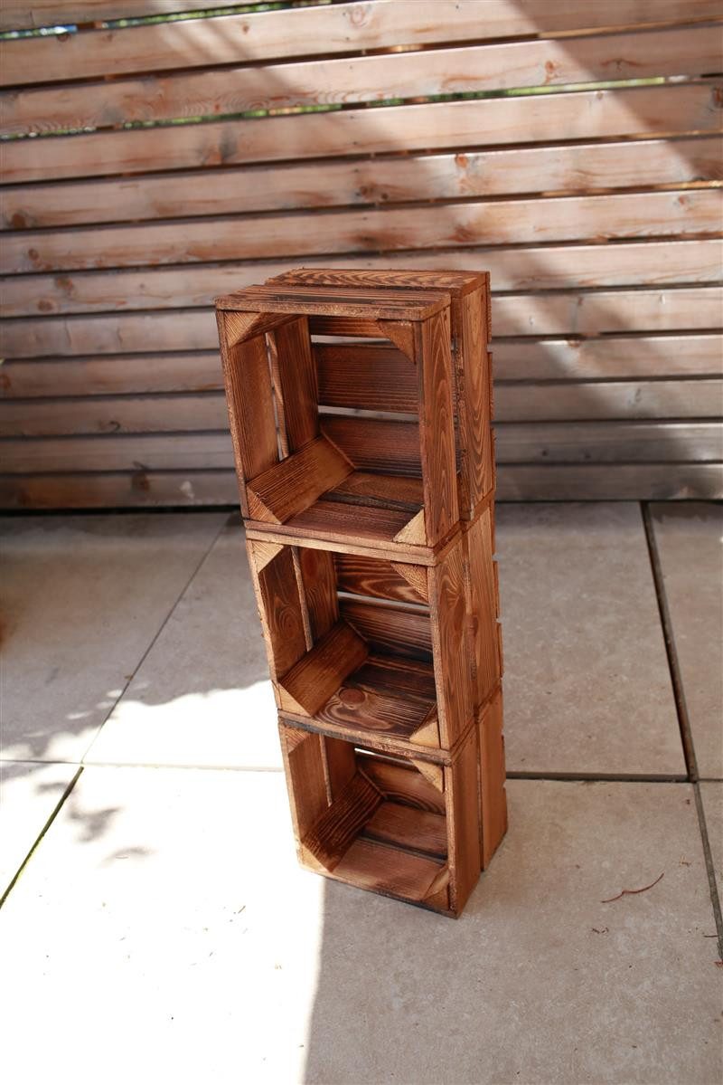 Teramico Holzkiste Weinkiste Holzkiste 22x20,5x15cm 3x Geflammt, Aufbewahrungsbox
