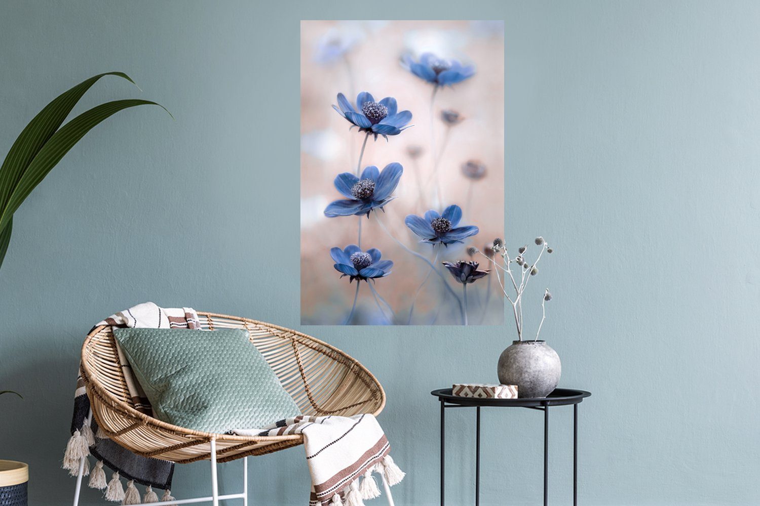 Wandtattoo, Natur MuchoWow Blau - - St), Wohnzimmer, Blumen Wandsticker Selbstklebend, - (1 Kosmos Wandaufkleber, Schlafzimmer