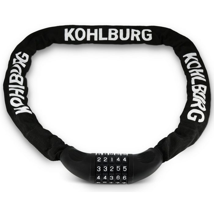 KOHLBURG Zahlenkettenschloss 115cm lang & 6mm stark mit Zahlencode starkes Fahrradschloss mit Kombination für Fahrrad & E-Bike