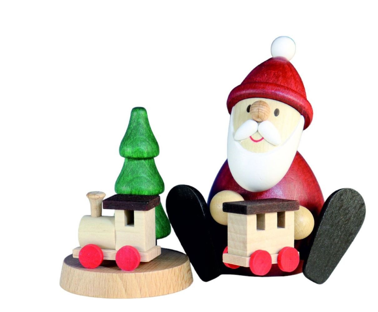 Ullrich Kunsthandwerk Weihnachtsmann Ullrich Dekofigur in Geschenbox Weihnachtsmann mit Eisenbahn 8,5 cm, Geschenkbox