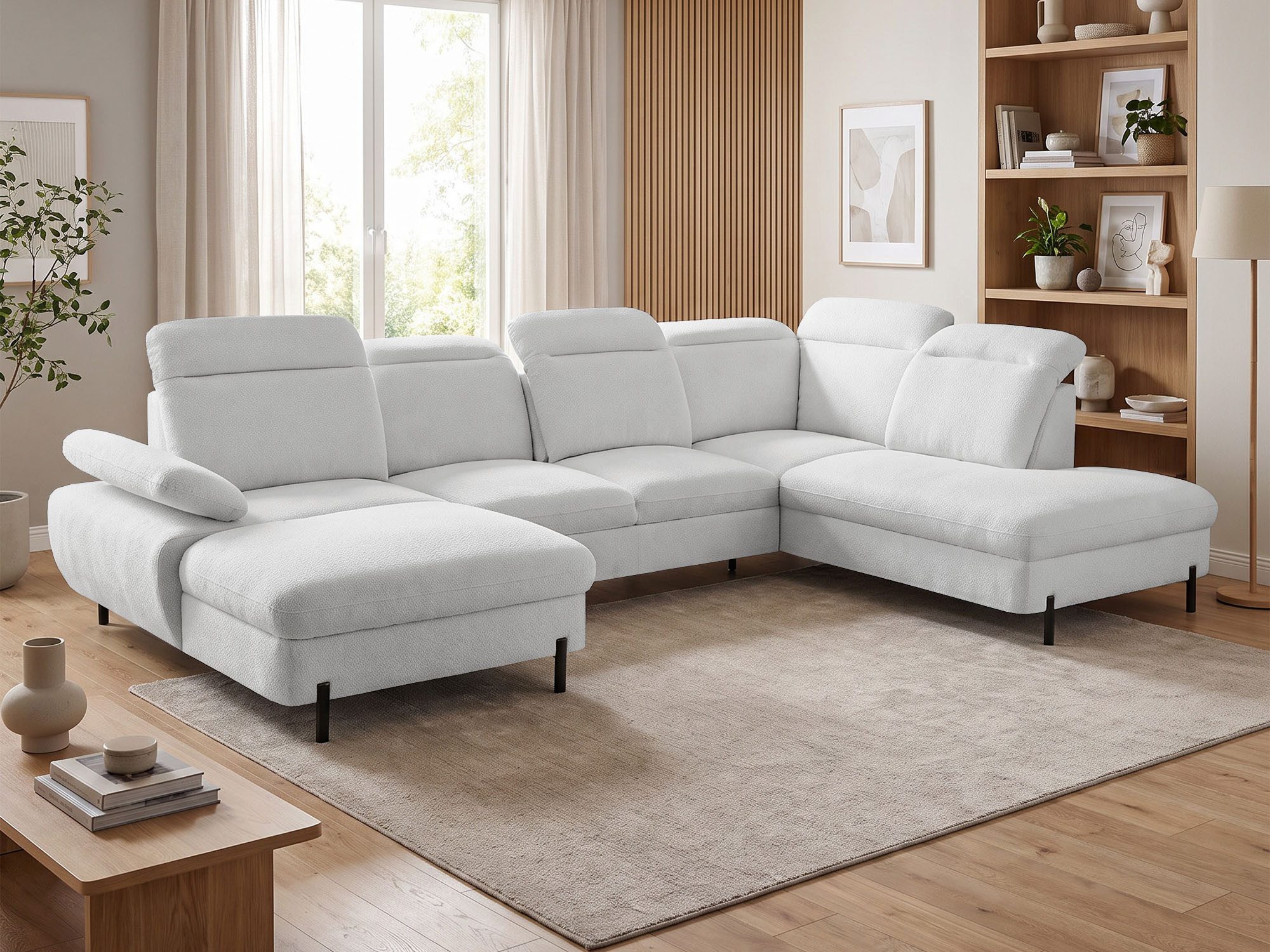 Beautysofa Ecksofa SORA U-Form mit Schlaffunktion & Bettkasten, freistehend, Schlafsofa mit verstellbarer Sitztiefe, Kopfstützen und Armlehne