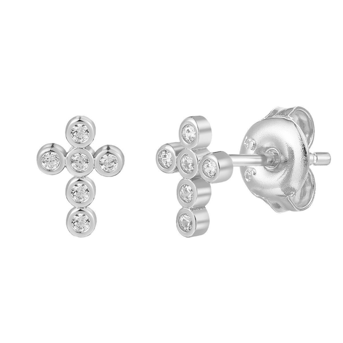 XENOX Paar Ohrstecker Ohrstecker Damen Kreuz Mit Zirkonia 925 Sterlingsilber XS10039