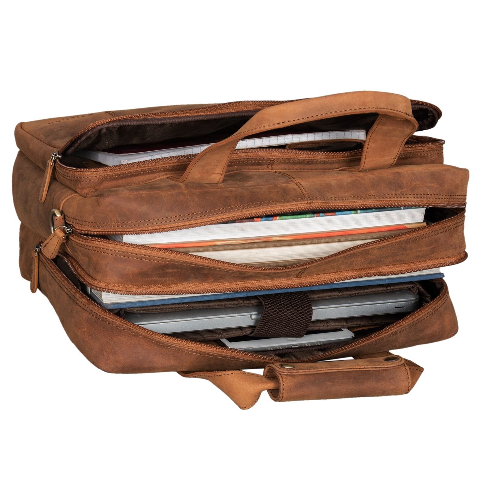 groß - "Experience" Aktentasche STILORD dunkelbraun Leder tan Vintage Lehrertasche