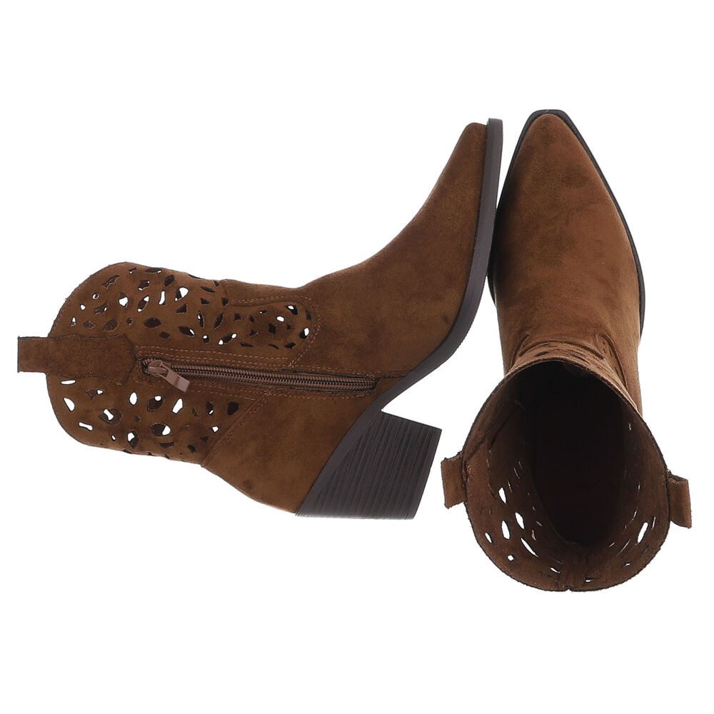 Ital-Design Elegante Stiefeletten mit Ausschnitt für Damen in Alltag und Freizeit Sommerboots (91117078) Blockabsatz Stiefeletten in Braun