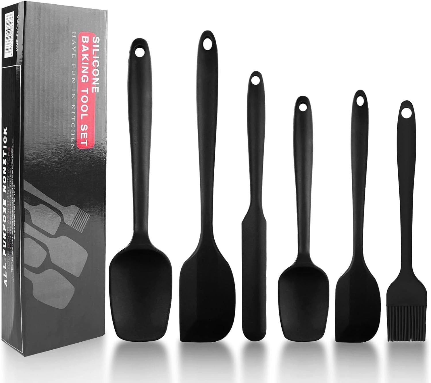 Zengi Teigschaber Silikon-Teigschaber-Set 6-teilig hitzebeständig 230 °C mit Stahlkern, lebensmittelecht, nahtlos, spülmaschinenfest, flexibel, kratzschonend