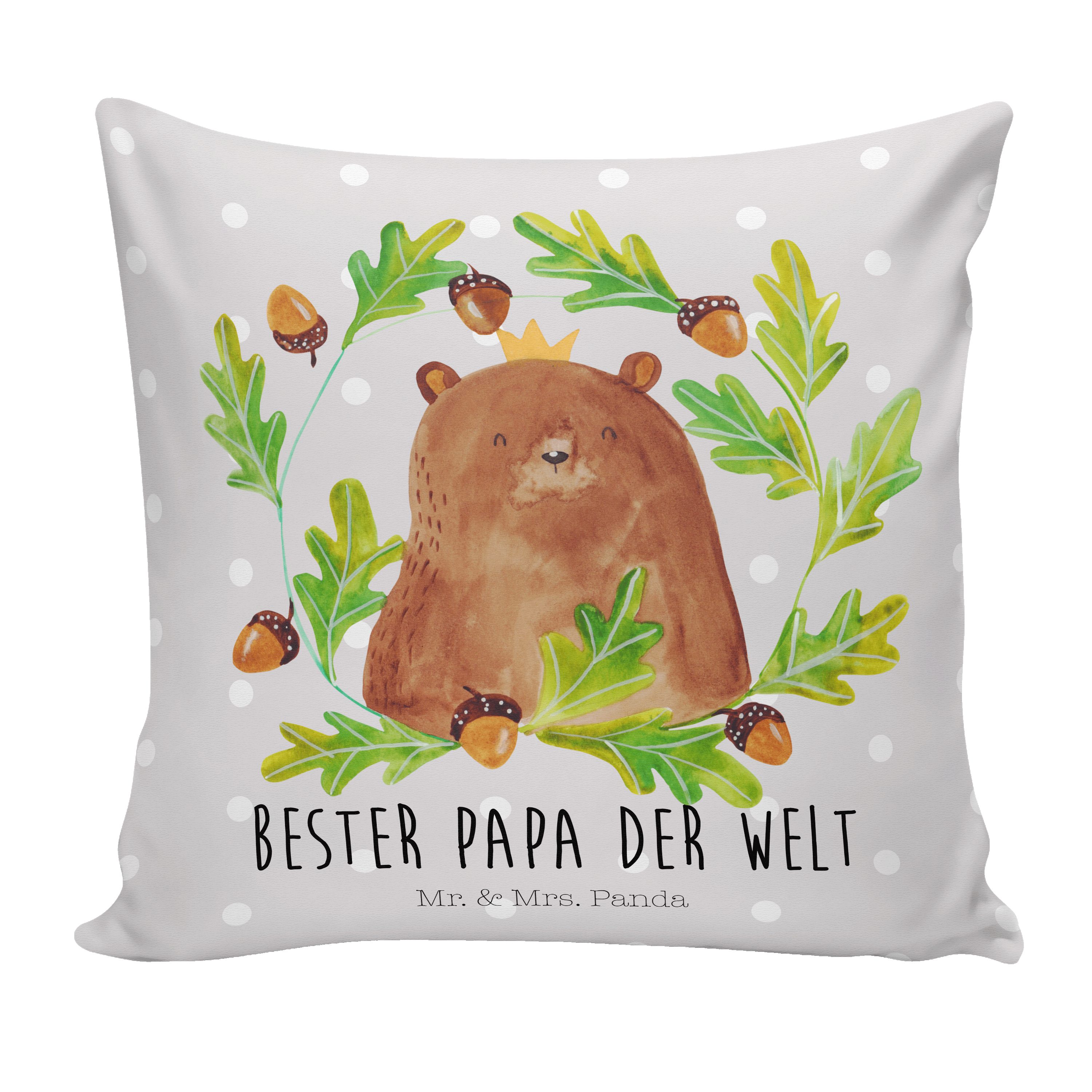 Vatertag, Mrs. König - - Mr. & Dekokissen, Grau Dekokissen Panda Pastell Geschenk, Kopfkissen Bär