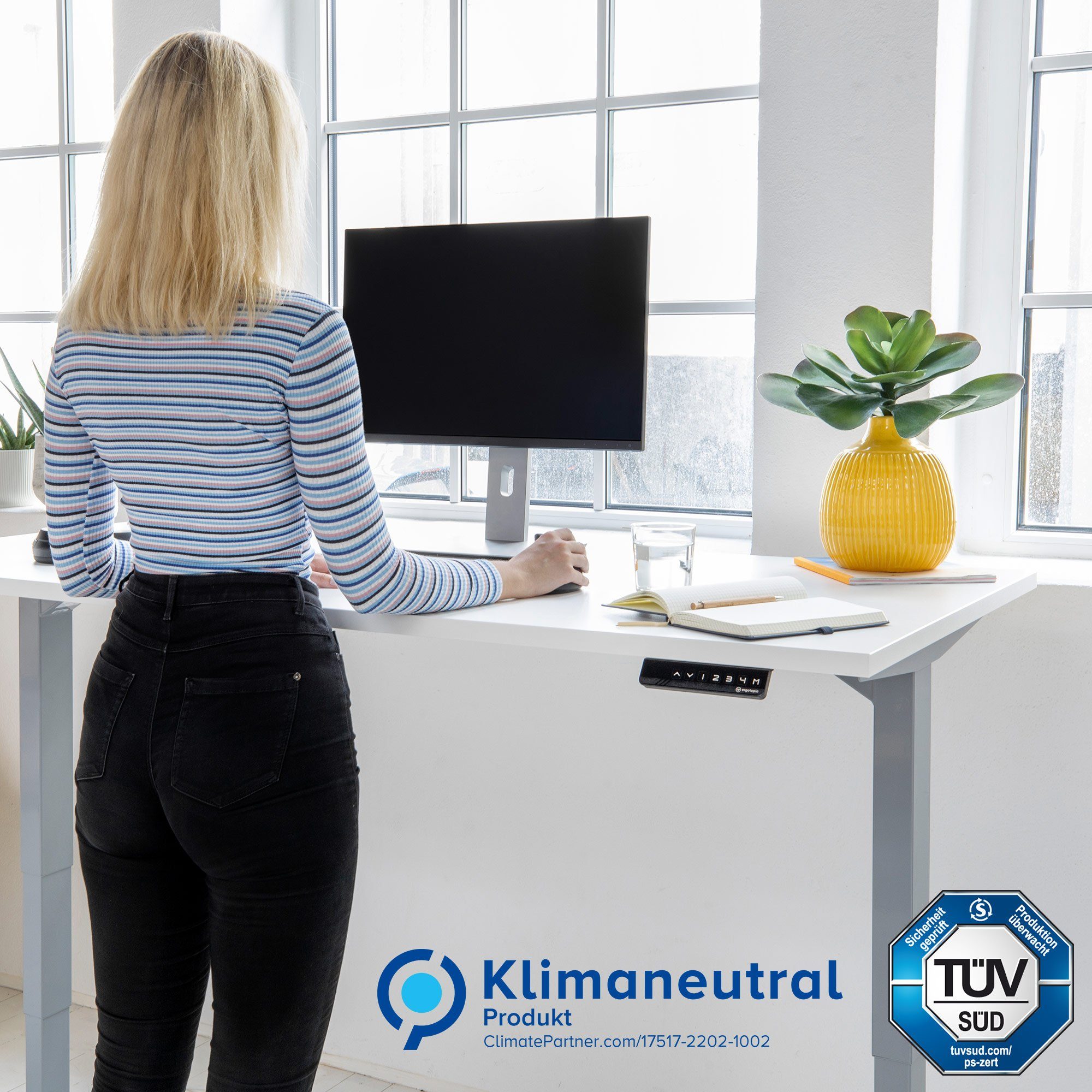 Ergotopia Schreibtisch Desktopia Lite Höhenverstellbarer Schreibtisch Gestell, Inklusive Memory-Display, 4 Speicherplätze & Kollisionsschutz