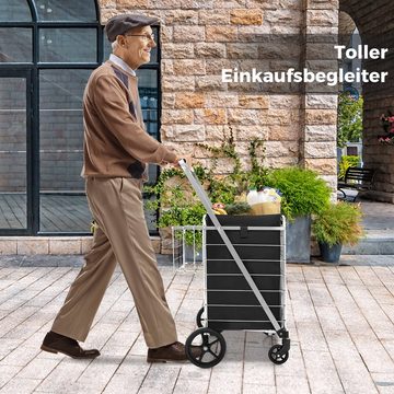 COSTWAY Einkaufstrolley, mit abnehmbarer Tasche, 2 Körben, bis 150kg kalppbar